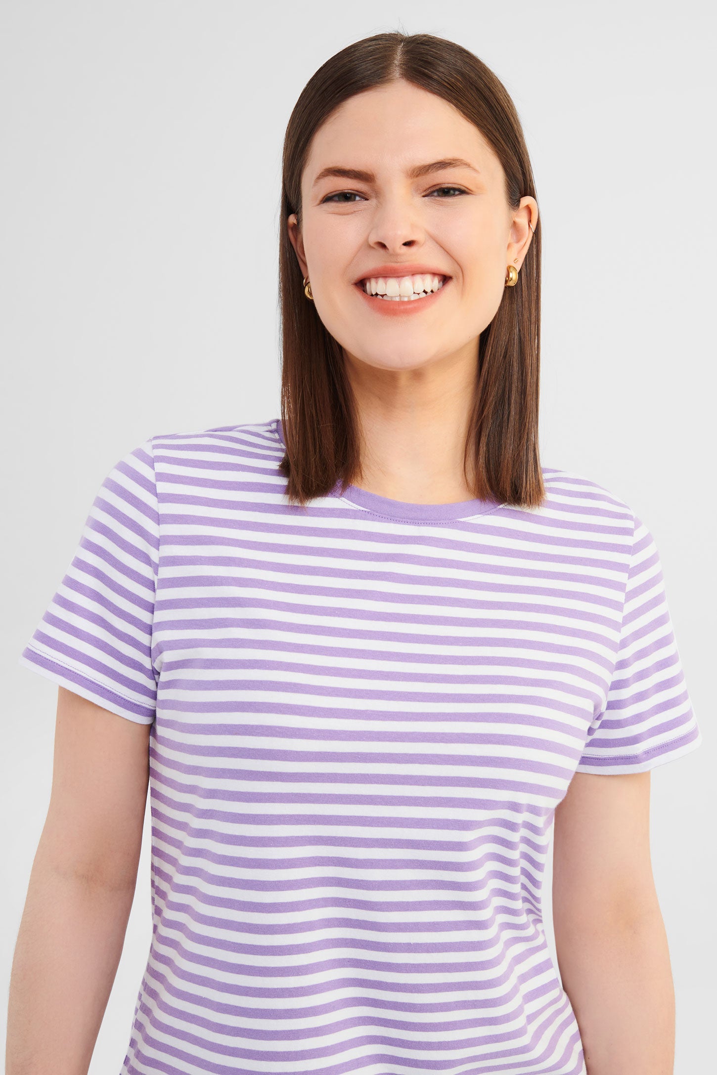 T-shirt rayé en coton - Femme && LILAS MULTI