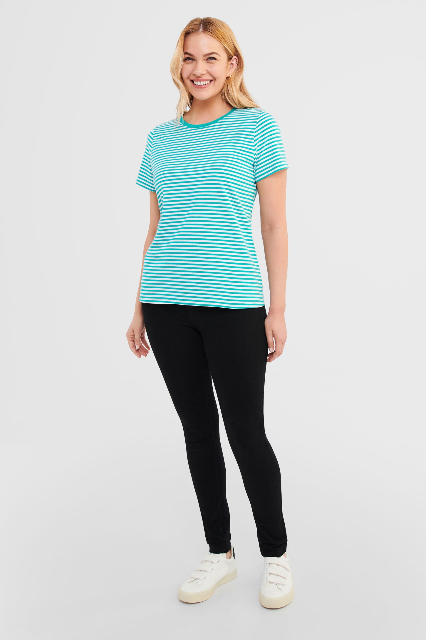 T-shirt rayé en coton - Femme && TURQUOISE/MULTI