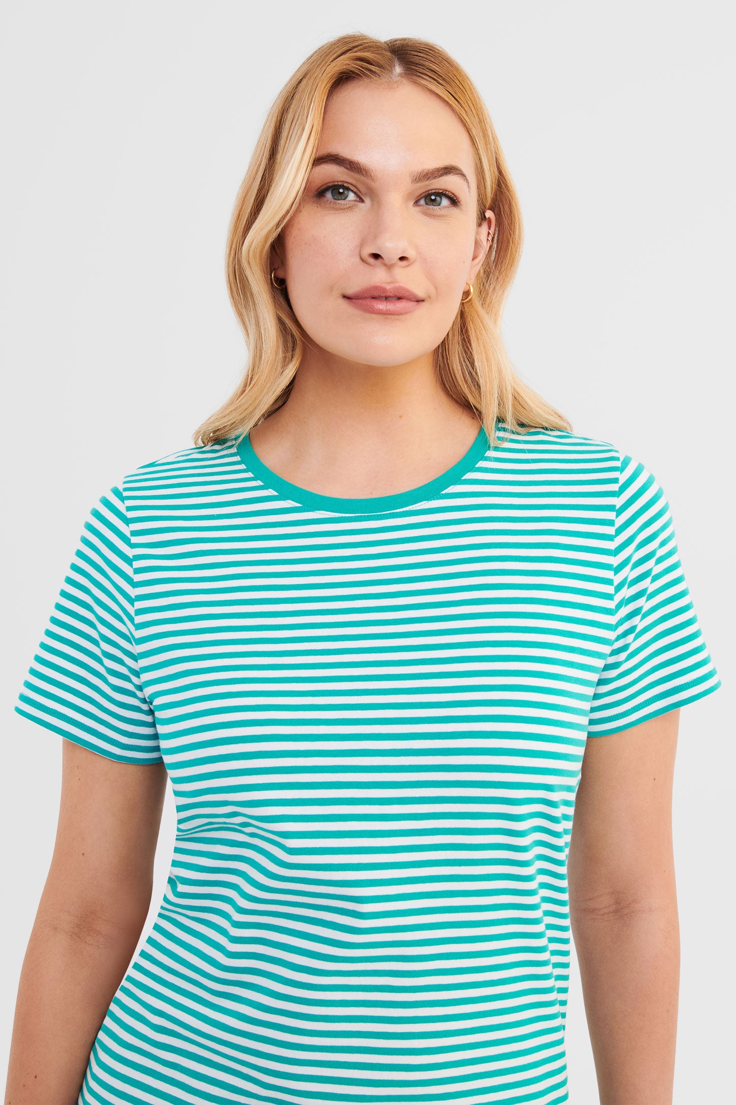 T-shirt rayé en coton - Femme && TURQUOISE/MULTI