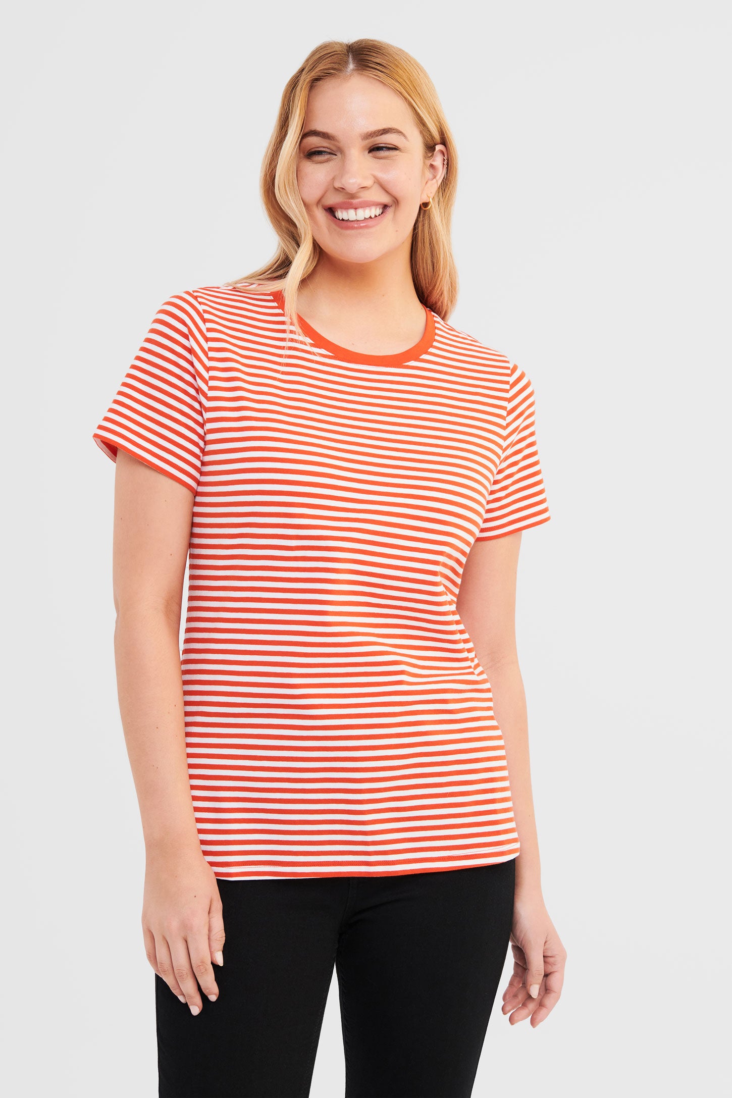 T-shirt rayé en coton - Femme && ORANGE MULTI