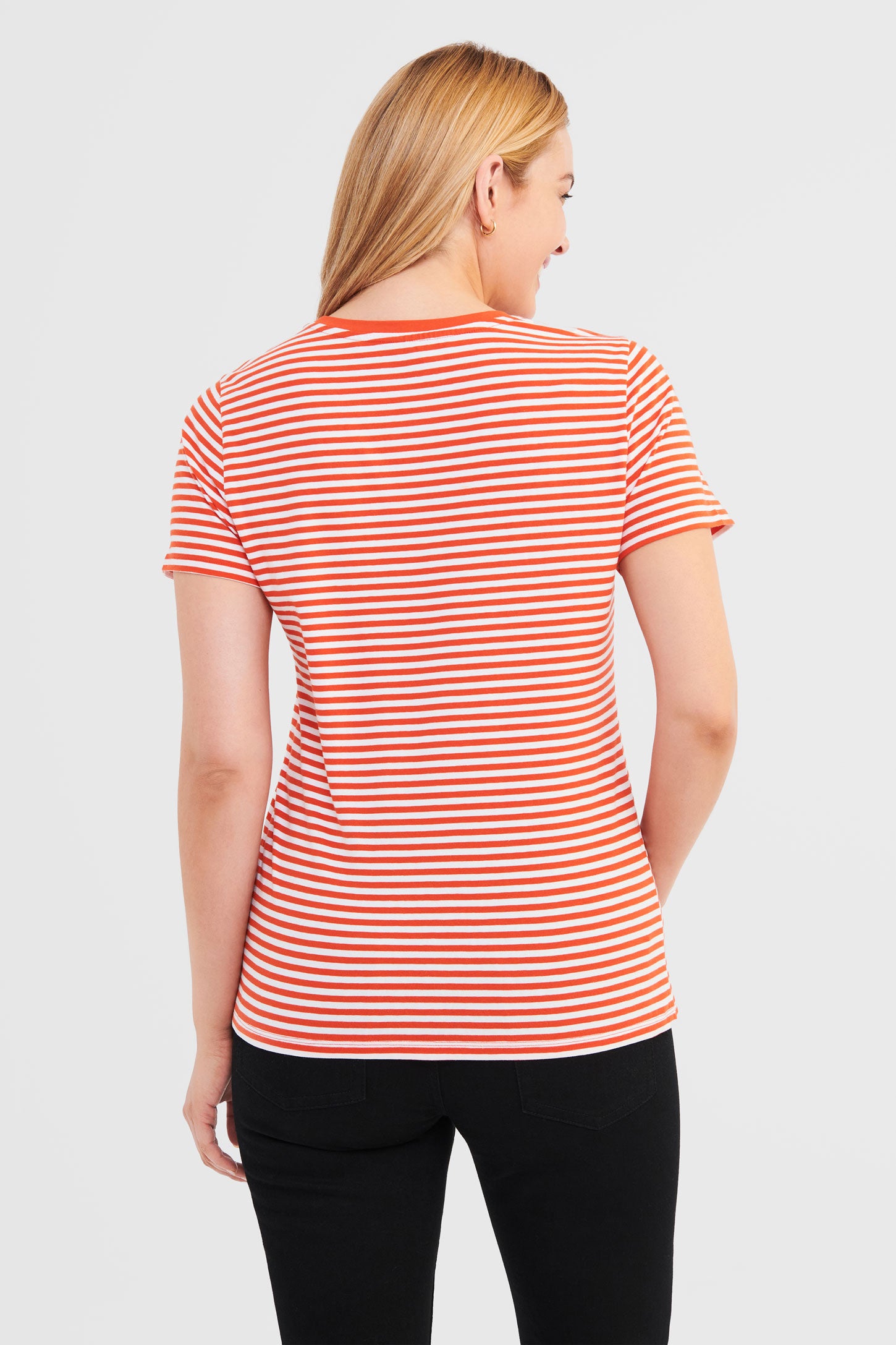 T-shirt rayé en coton - Femme && ORANGE MULTI