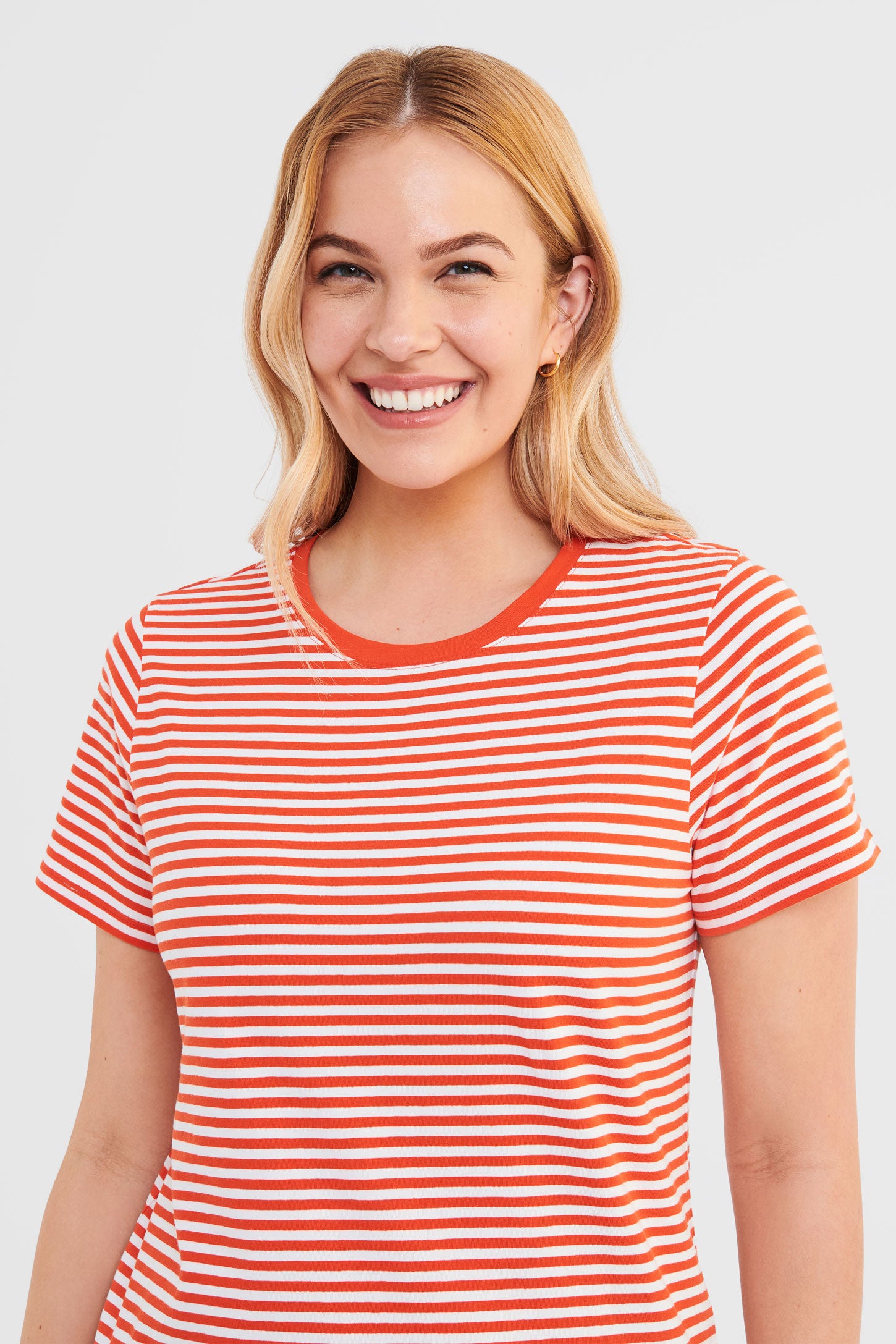 T-shirt rayé en coton - Femme && ORANGE MULTI