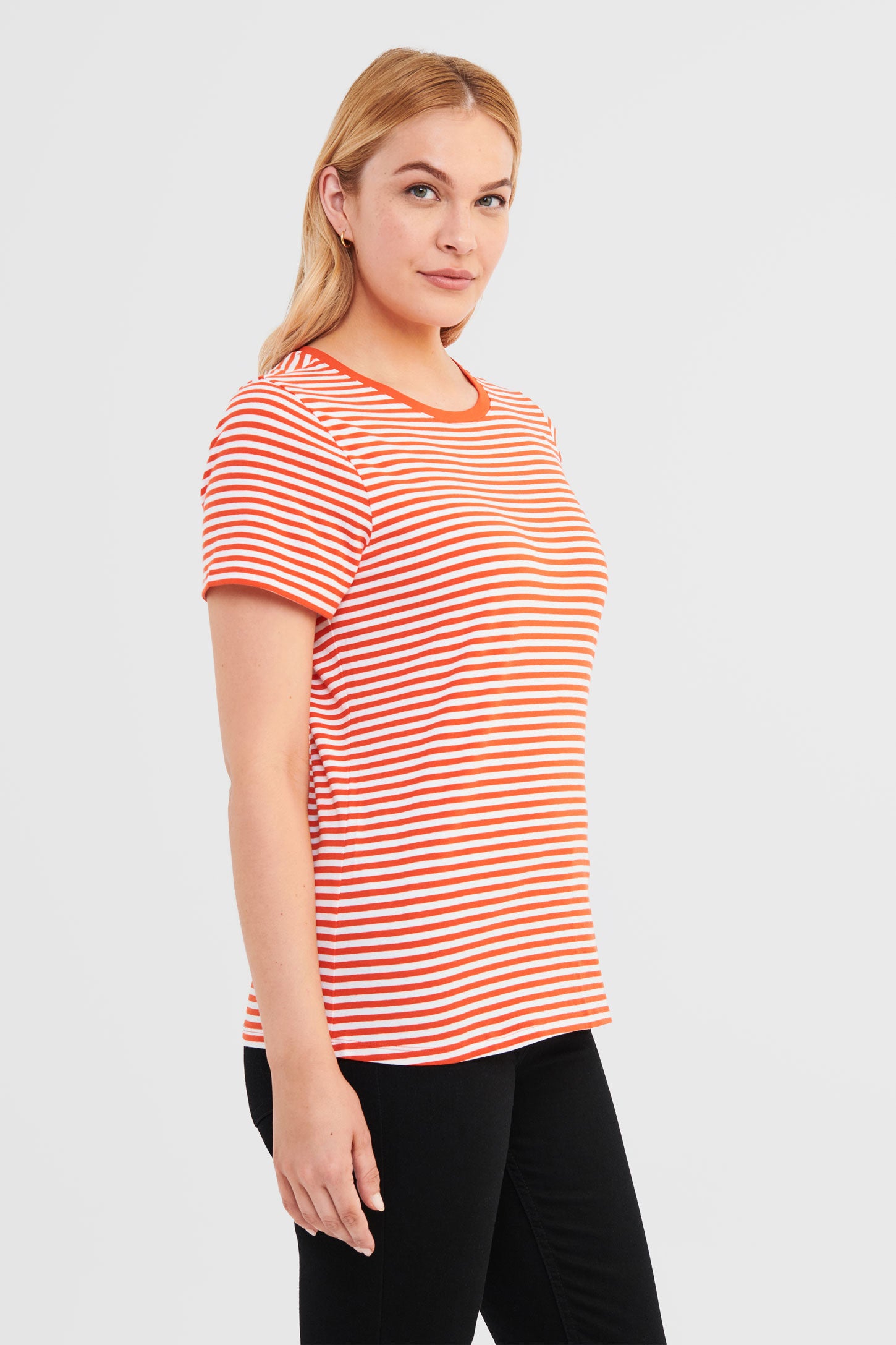 T-shirt rayé en coton - Femme && ORANGE MULTI