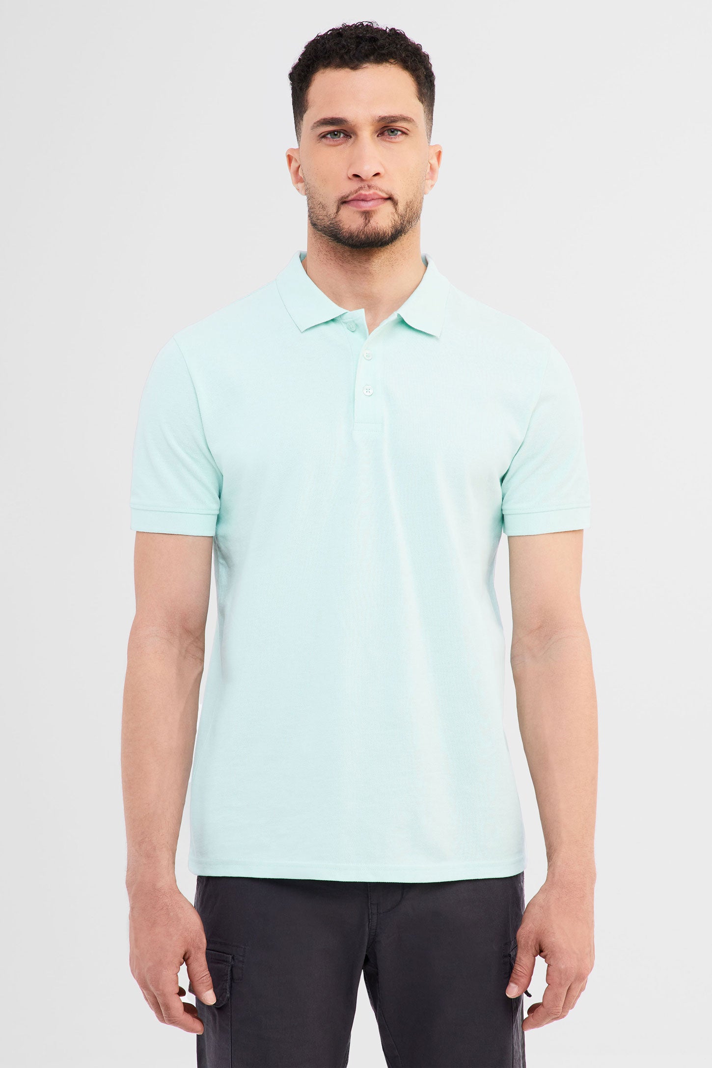 Prix pop, Polo manches courtes en coton piqué - Homme && TURQUOISE