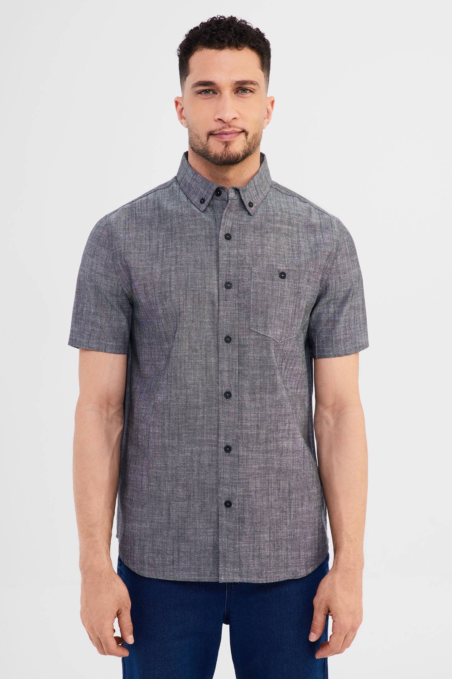 Chemise manches courtes en Coton - Homme && NOIR