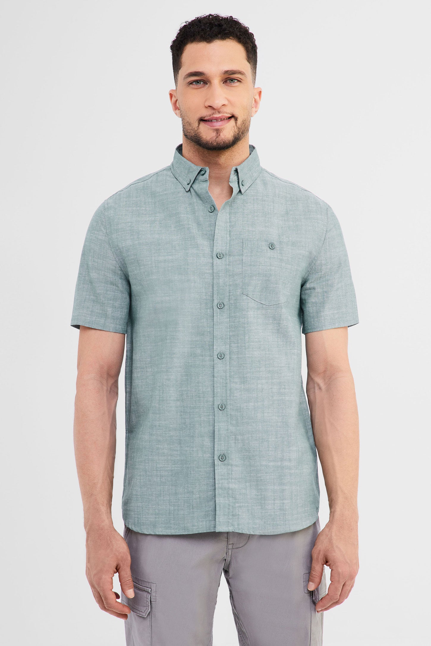 Chemise manches courtes en Coton - Homme && BLEU