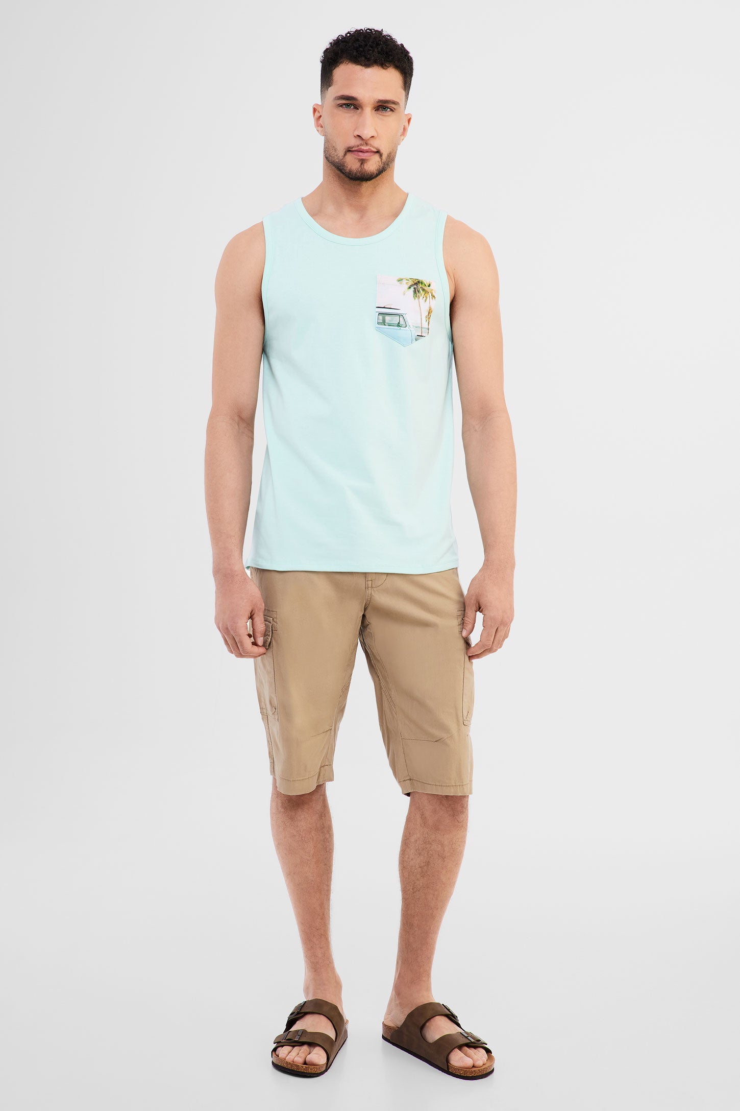 Camisole à poche en coton - Homme && TURQUOISE