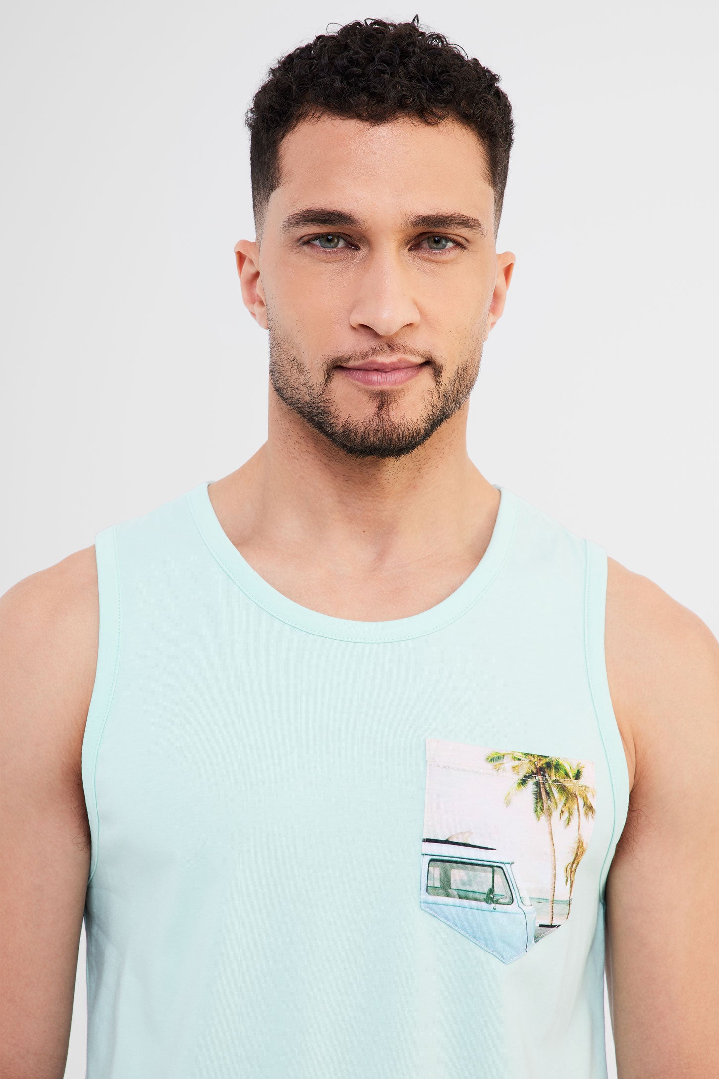 Camisole à poche en coton - Homme && TURQUOISE