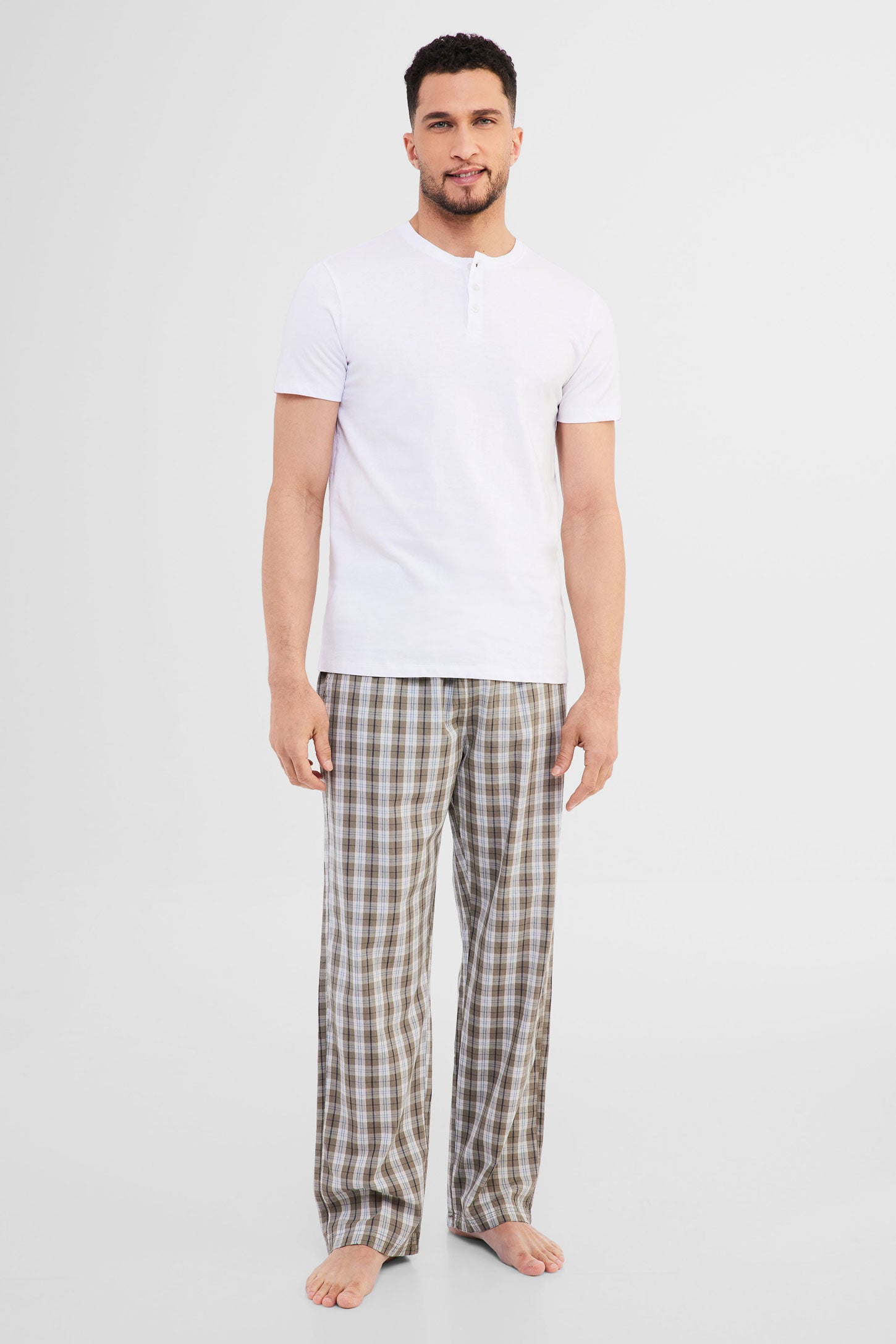 T-shirt Henley pyjama en coton - Homme && BLANC