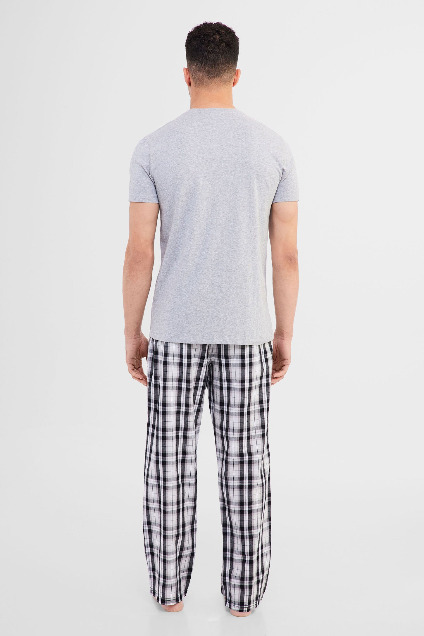 T-shirt Henley pyjama en coton - Homme && GRIS MIXTE