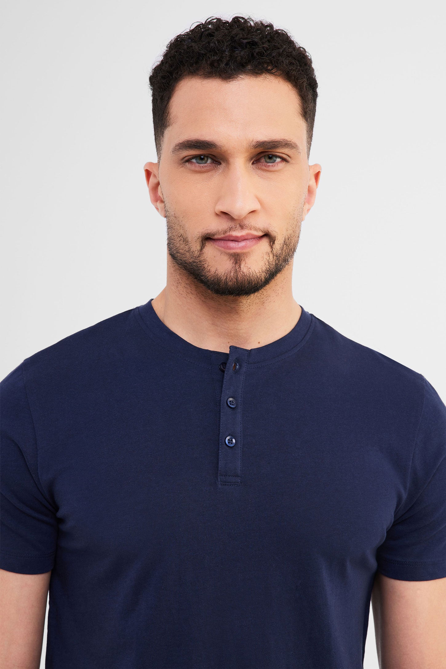 T-shirt Henley pyjama en coton - Homme && MARIN