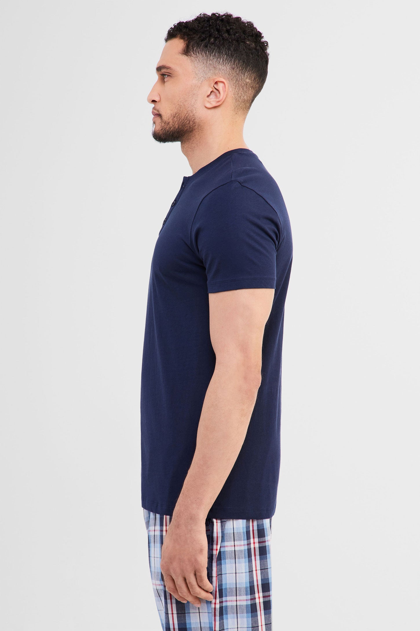 T-shirt Henley pyjama en coton - Homme && MARIN