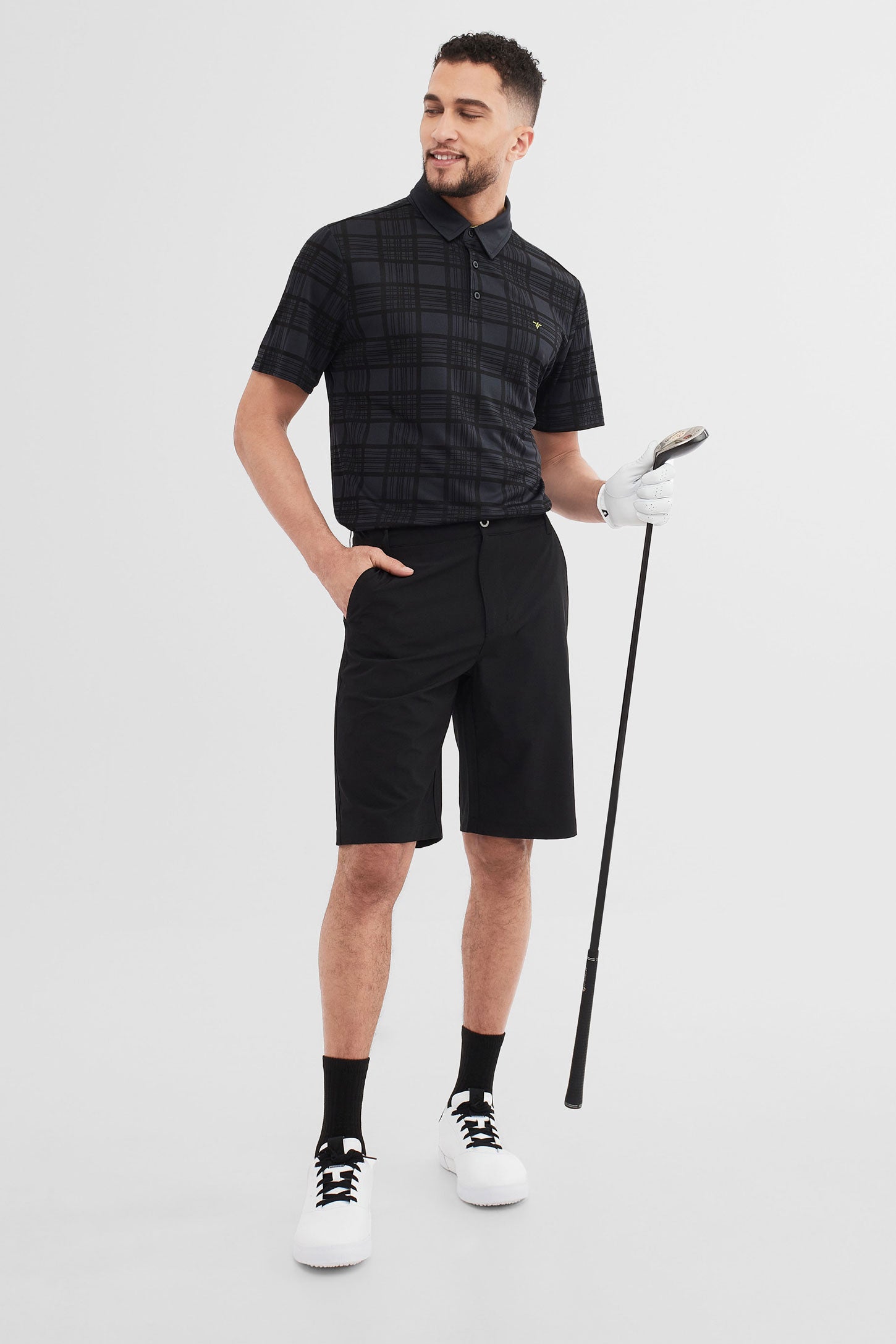 Polo manches courtes à carreaux - Homme && COMBO NOIR