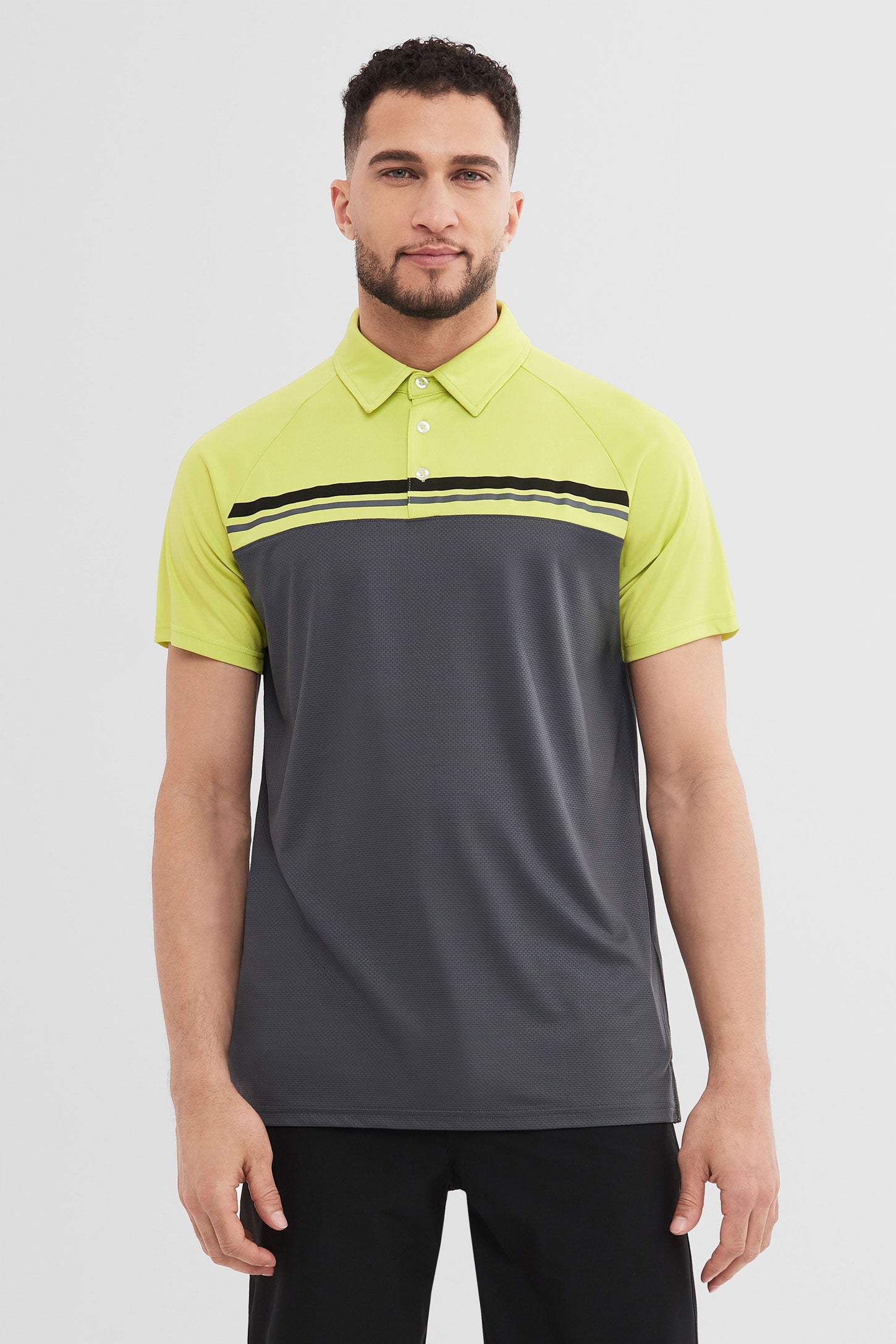 Polo manches courtes blocs de couleurs - Homme && VERT LIME