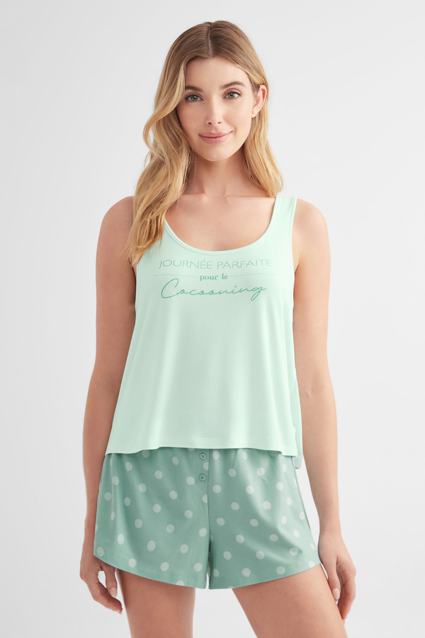 Camisole écourtée pyjama - Femme && TURQUOISE