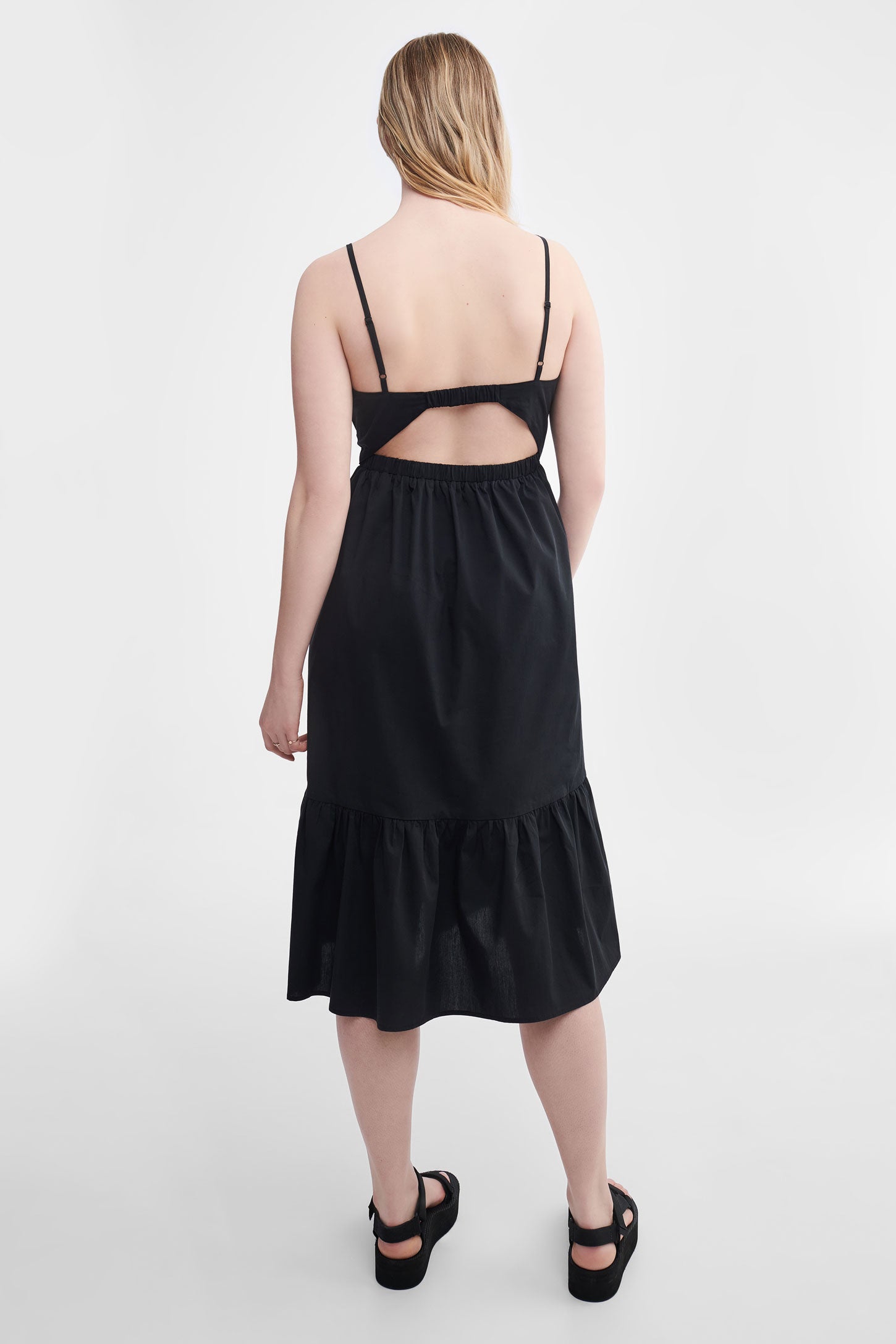 Robe midi à volants étagés  - Femme && NOIR