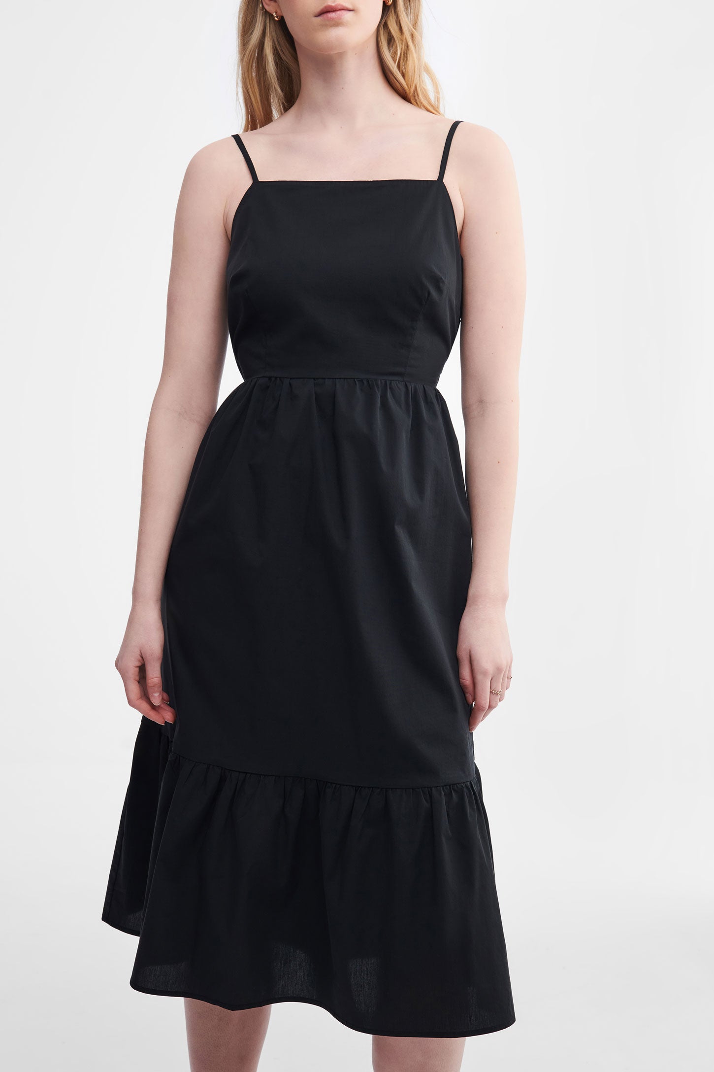 Robe midi à volants étagés  - Femme && NOIR