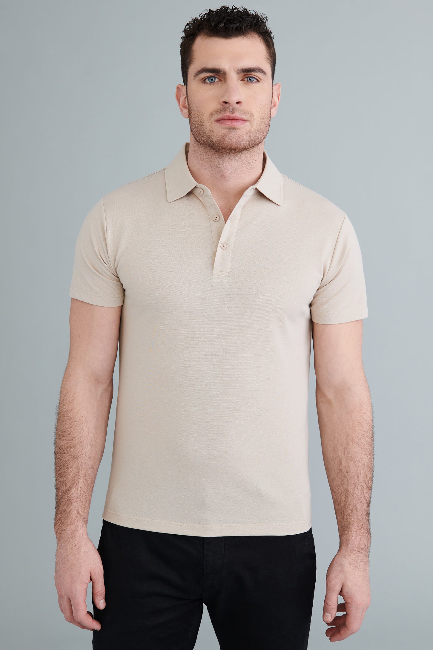 Polo manches courtes en coton - Homme && BEIGE