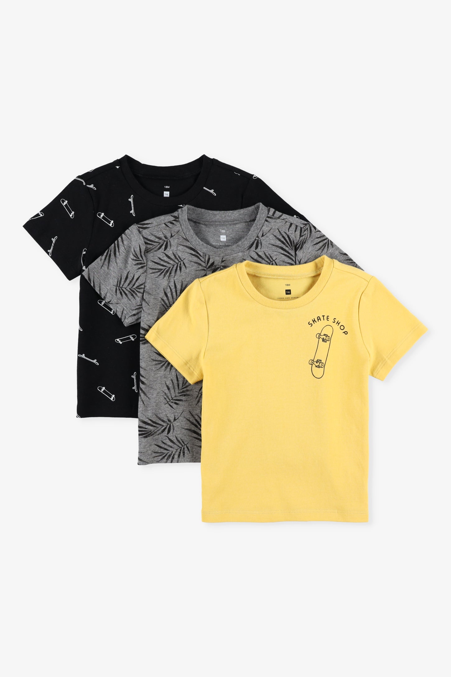 Prix pop, Lot de 3 t-shirts en coton - Bébé garçon && JAUNE