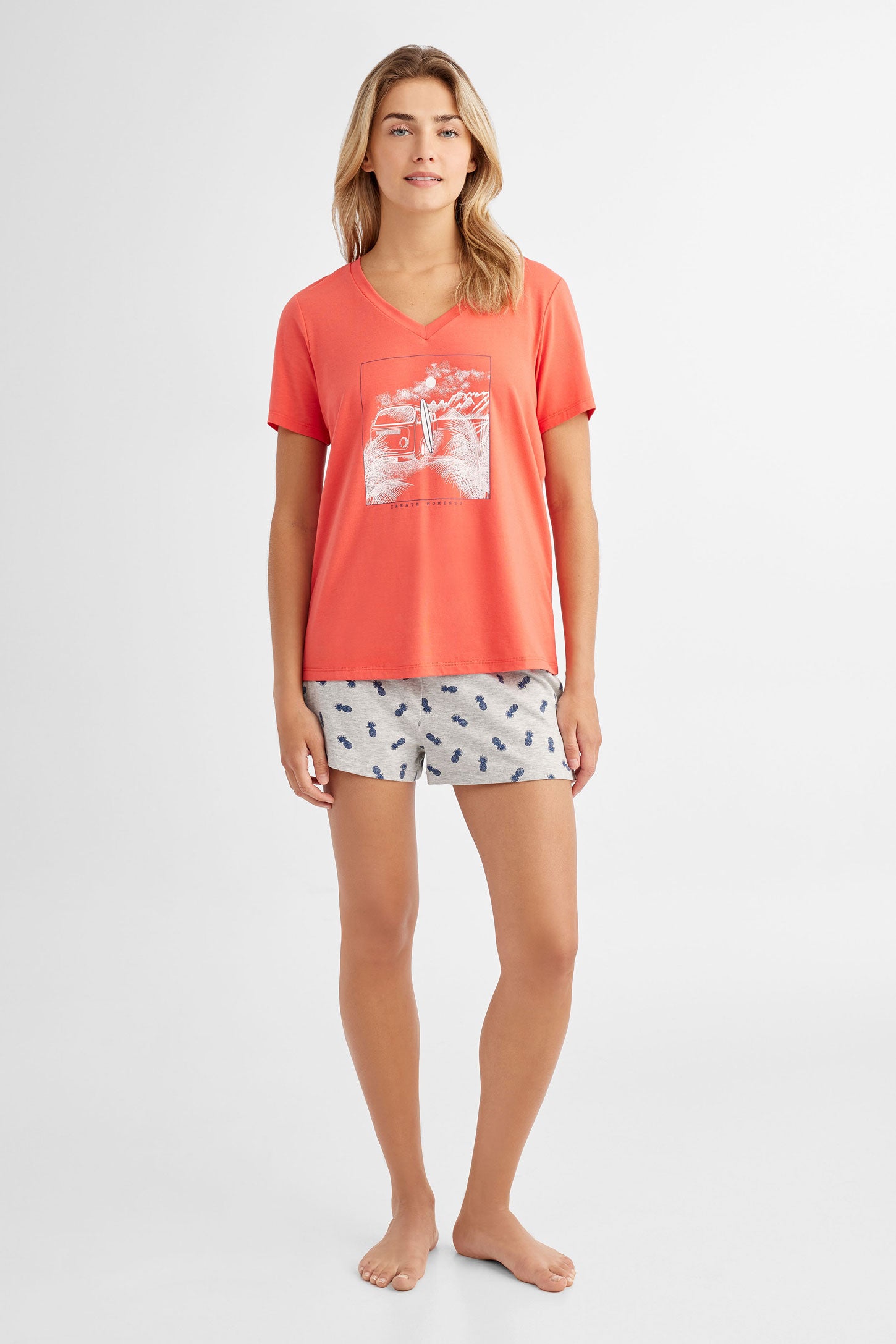 T-shirt pyjama en coton - Femme && ROUGE