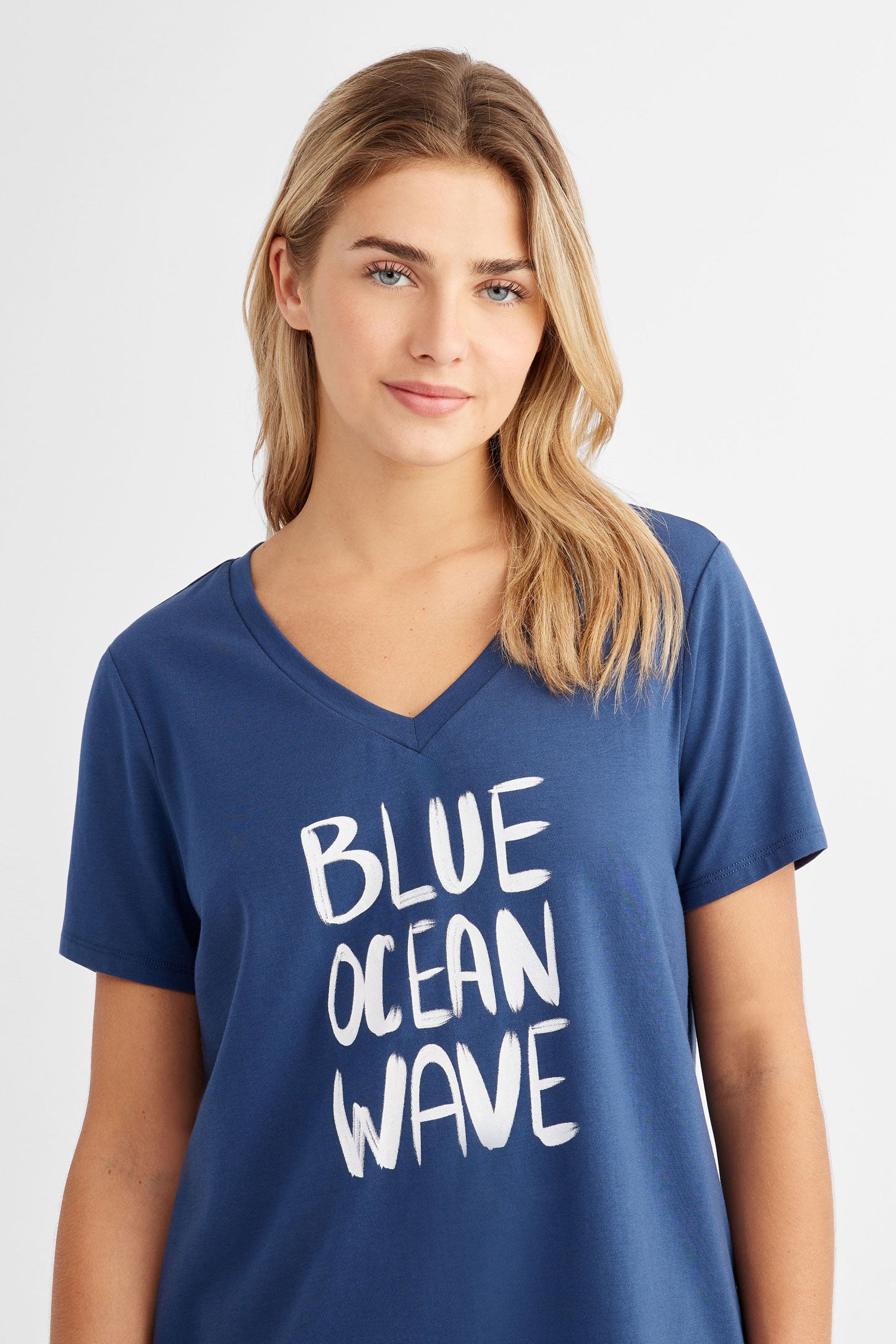 T-shirt pyjama en coton - Femme && BLEU MARINE