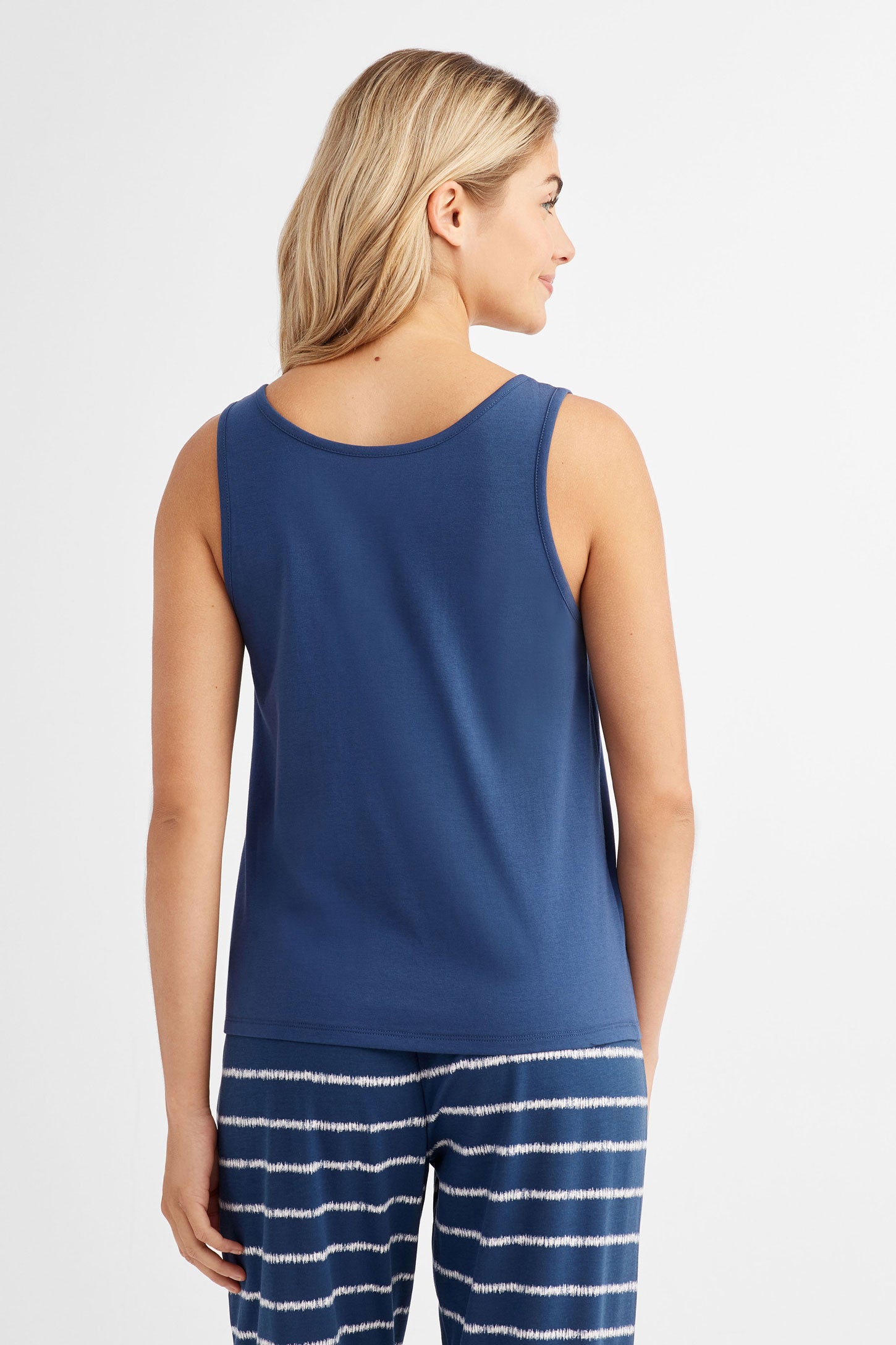 Camisole Henley pyjama en coton- Femme && BLEU MARINE