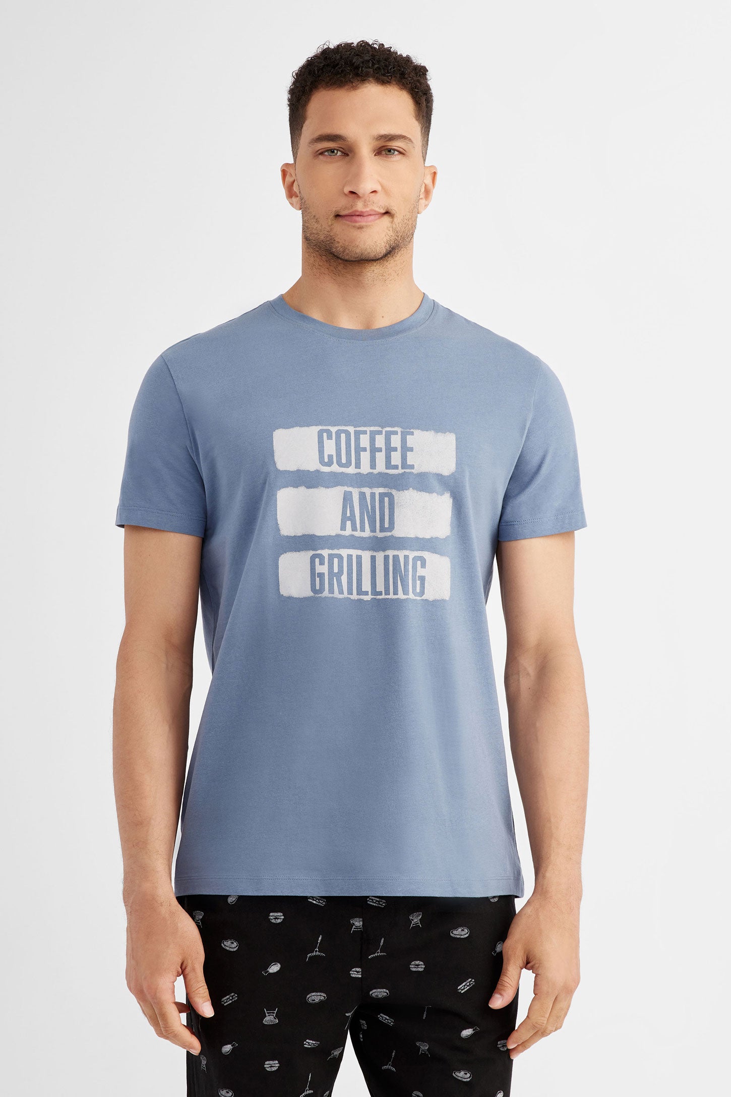 T-shirt pyjama imprimé en coton, 2/40$ - Homme && BLEU ACIER