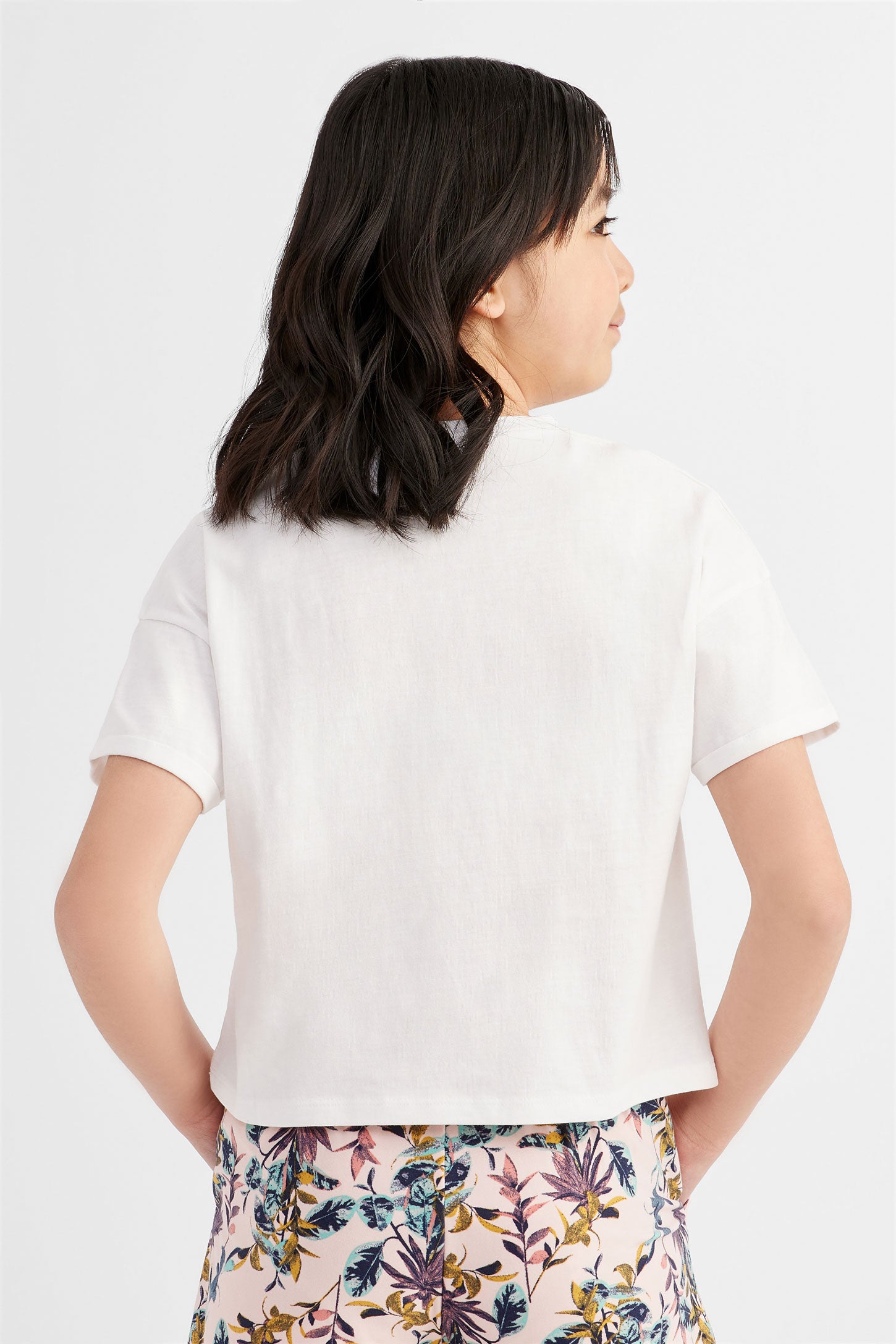 T-shirt col rond imprimé en coton, 2/25$ -Ado fille && BLANC