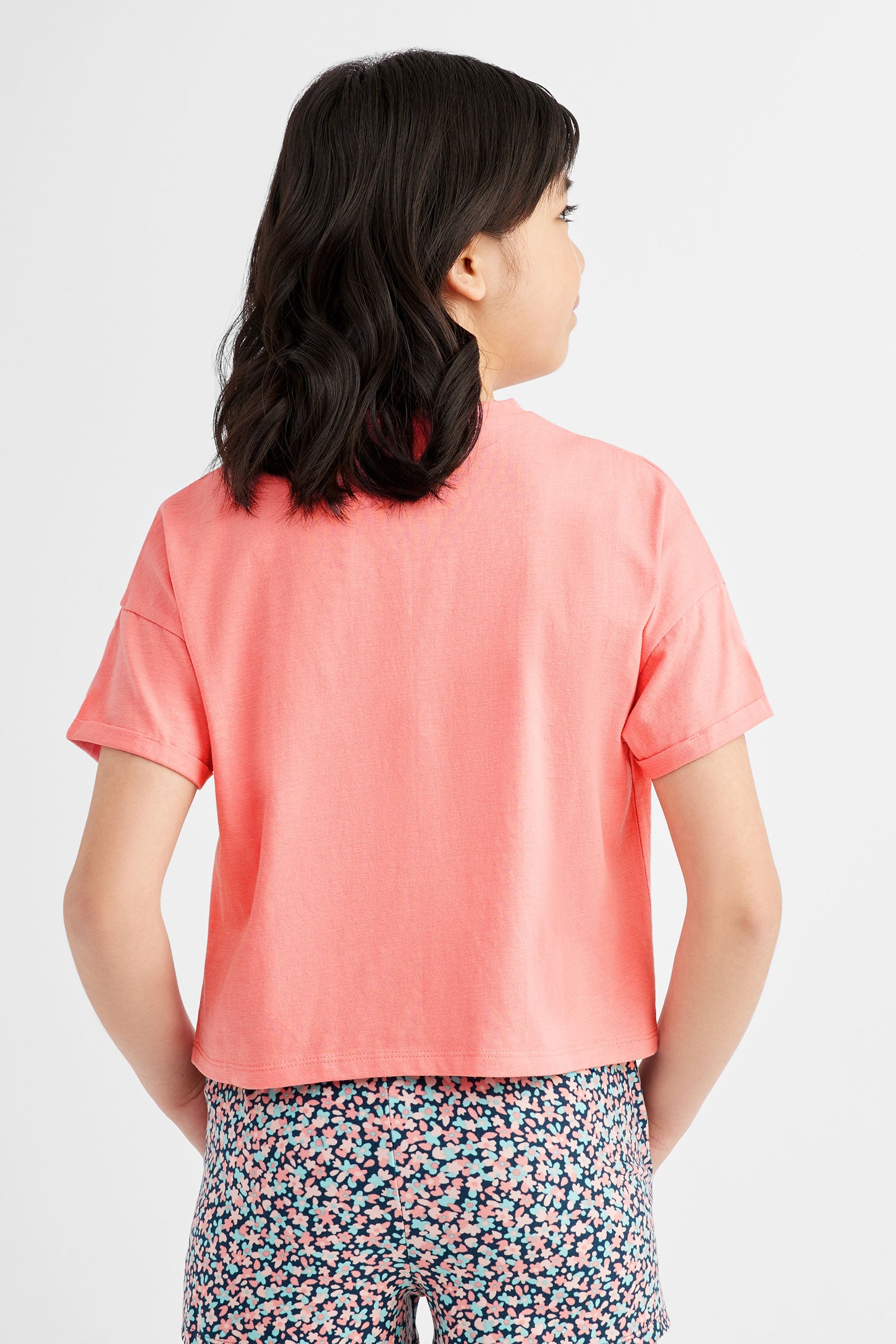T-shirt col rond imprimé en coton, 2/25$ -Ado fille && ROSE