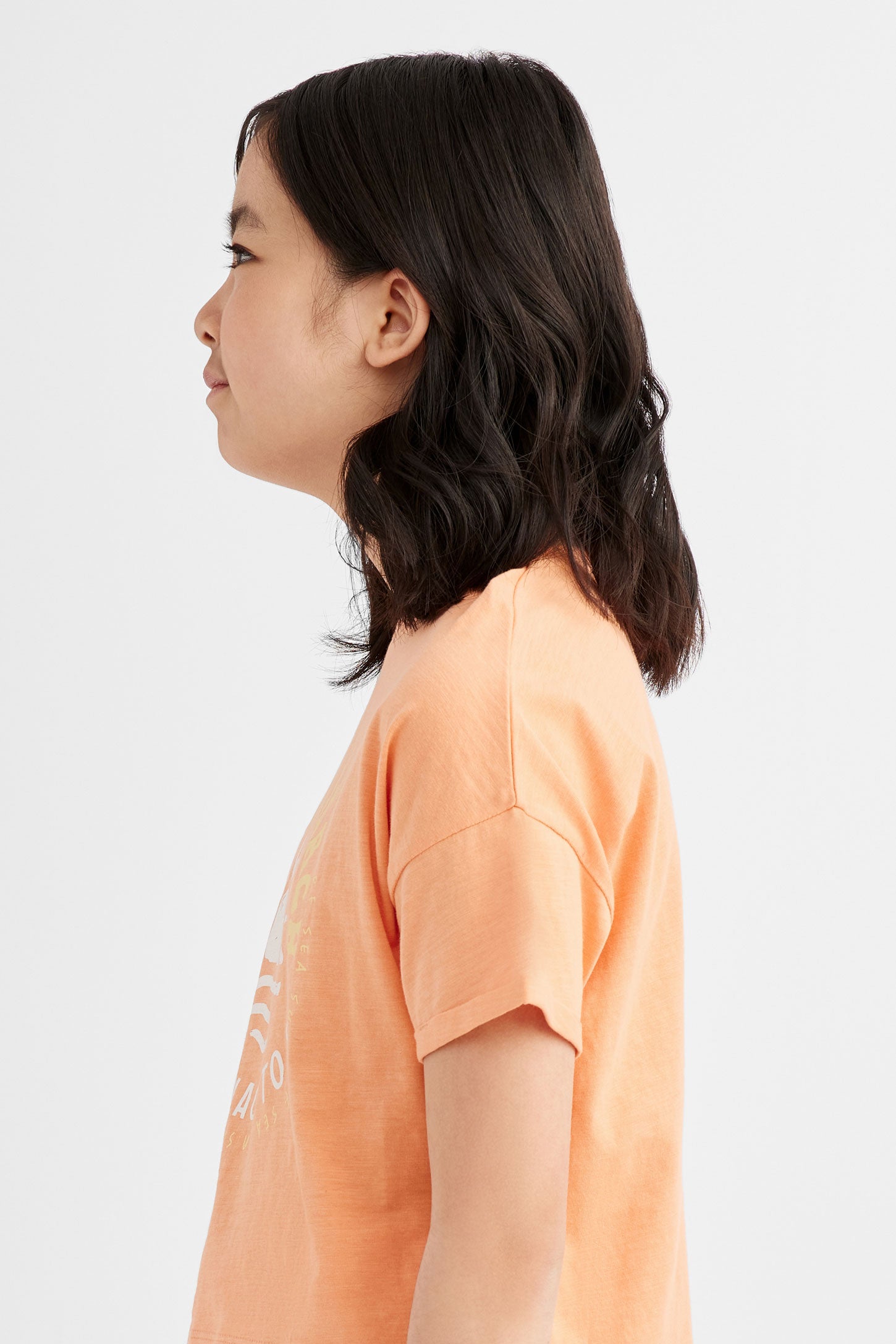 T-shirt col rond imprimé en coton, 2/25$ -Ado fille && ORANGE
