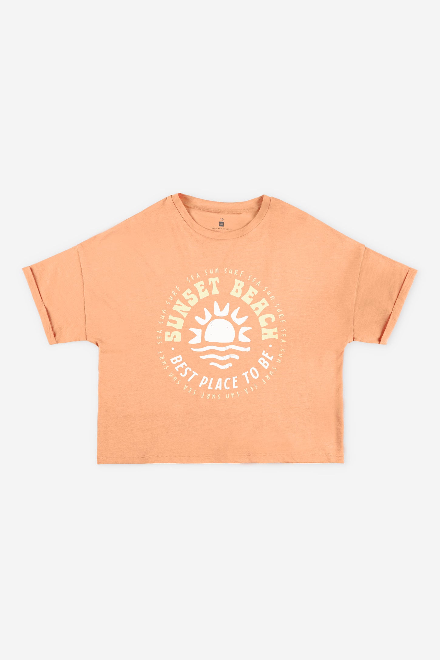 T-shirt col rond imprimé en coton, 2/25$ -Ado fille && ORANGE
