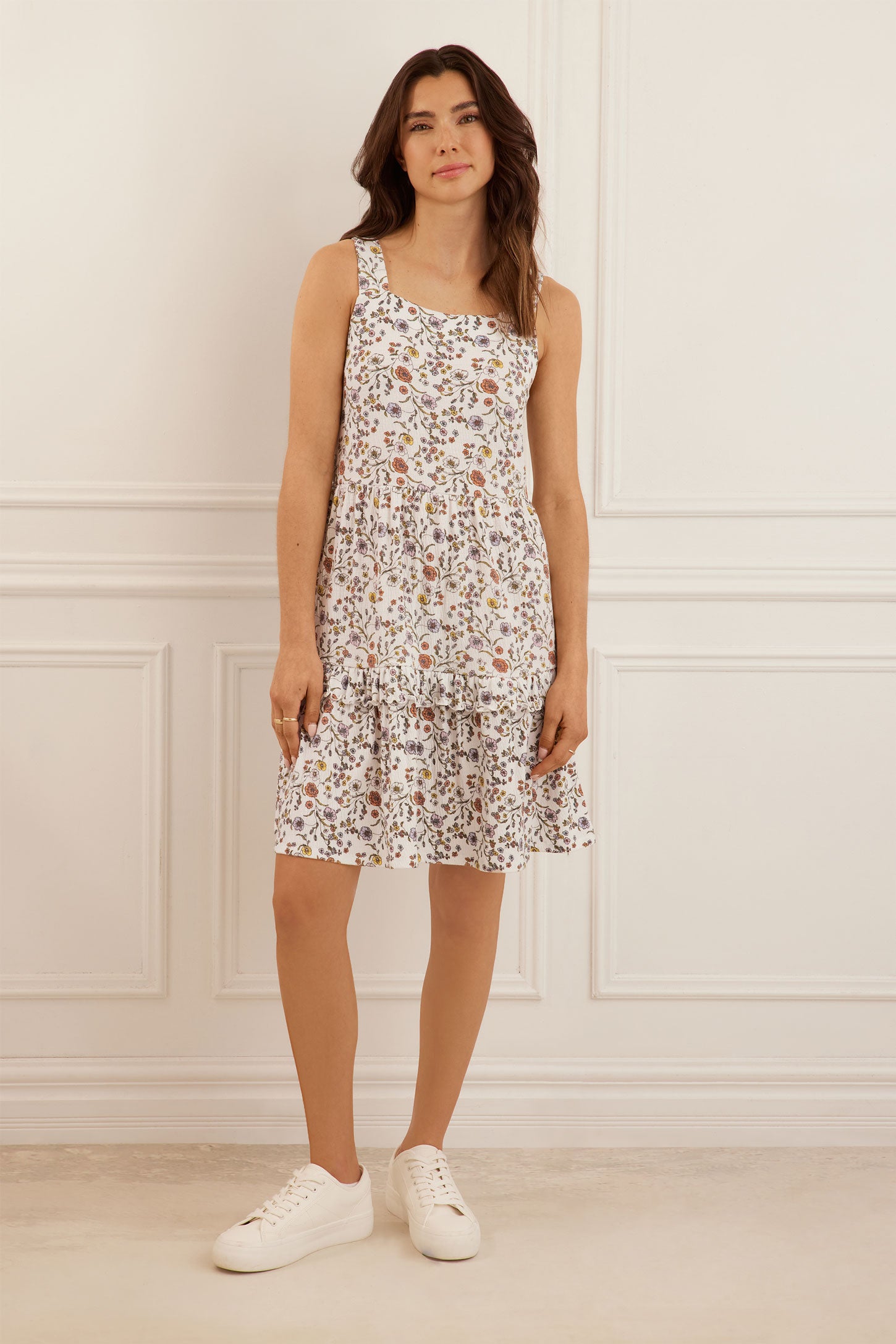 Robe courte volants étagés en coton - Femme && BLANC MULTI