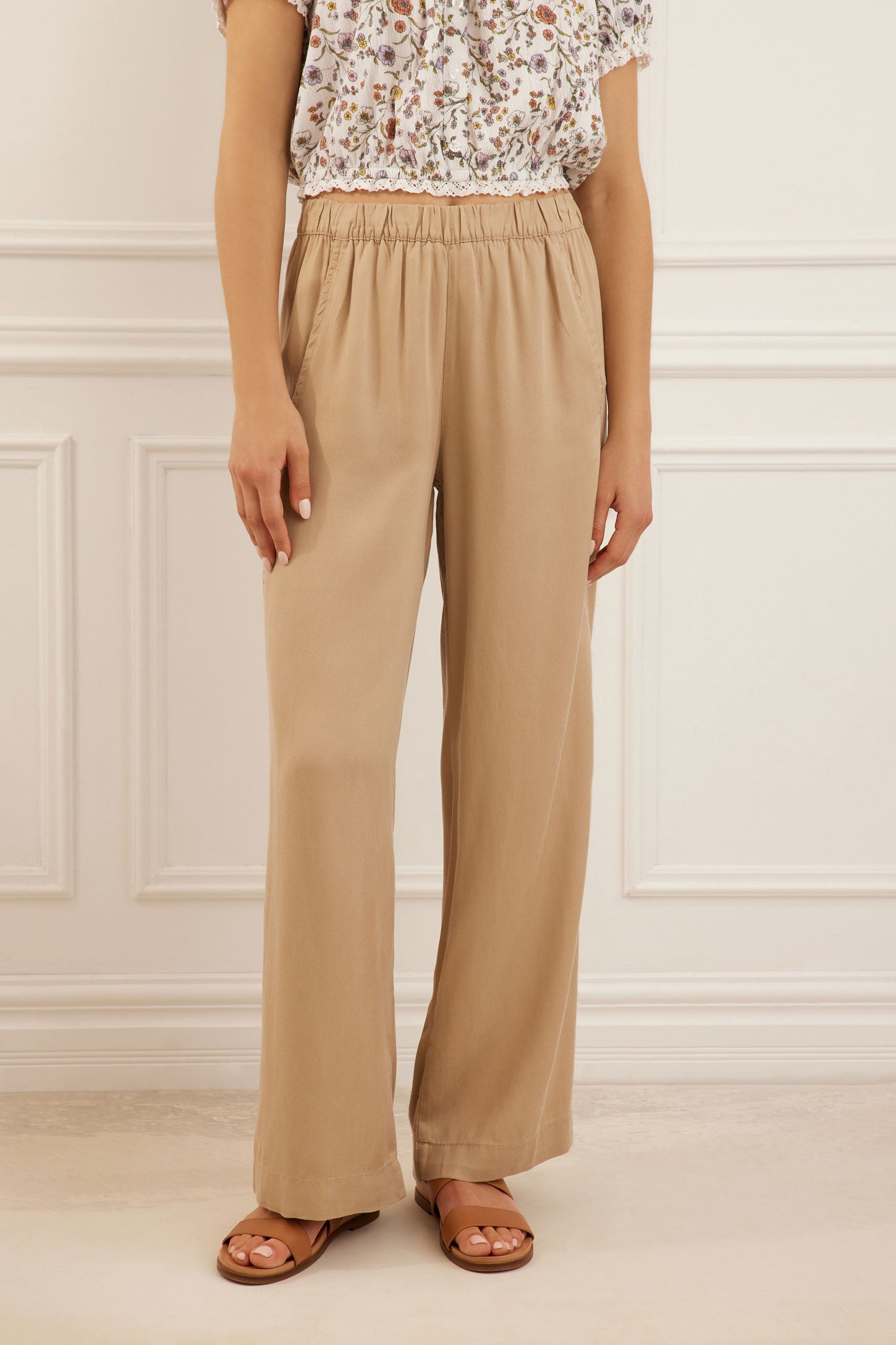 Pantalon Pull-on jambe large en Lyocell - Femme && BEIGE