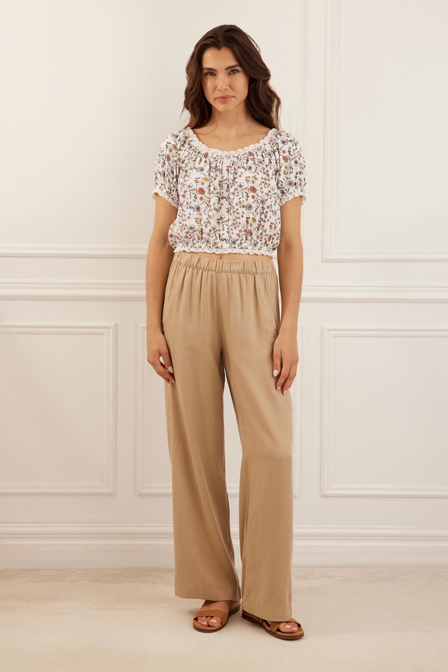 Pantalon Pull-on jambe large en Lyocell - Femme && BEIGE