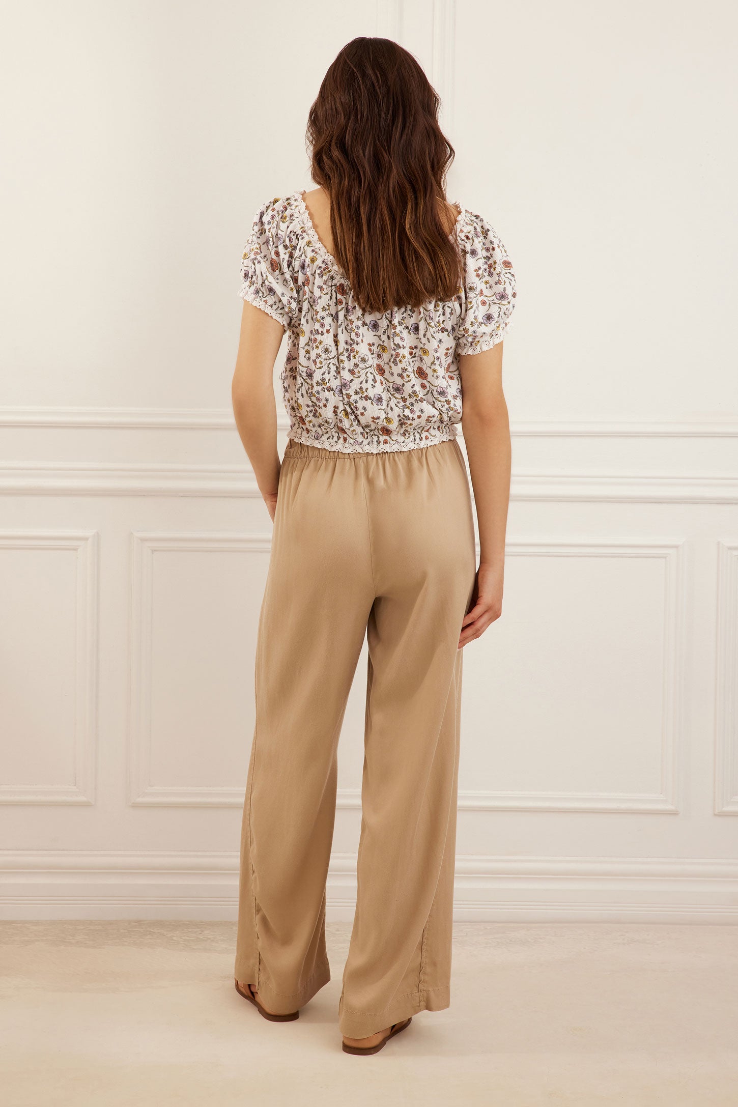 Pantalon Pull-on jambe large en Lyocell - Femme && BEIGE