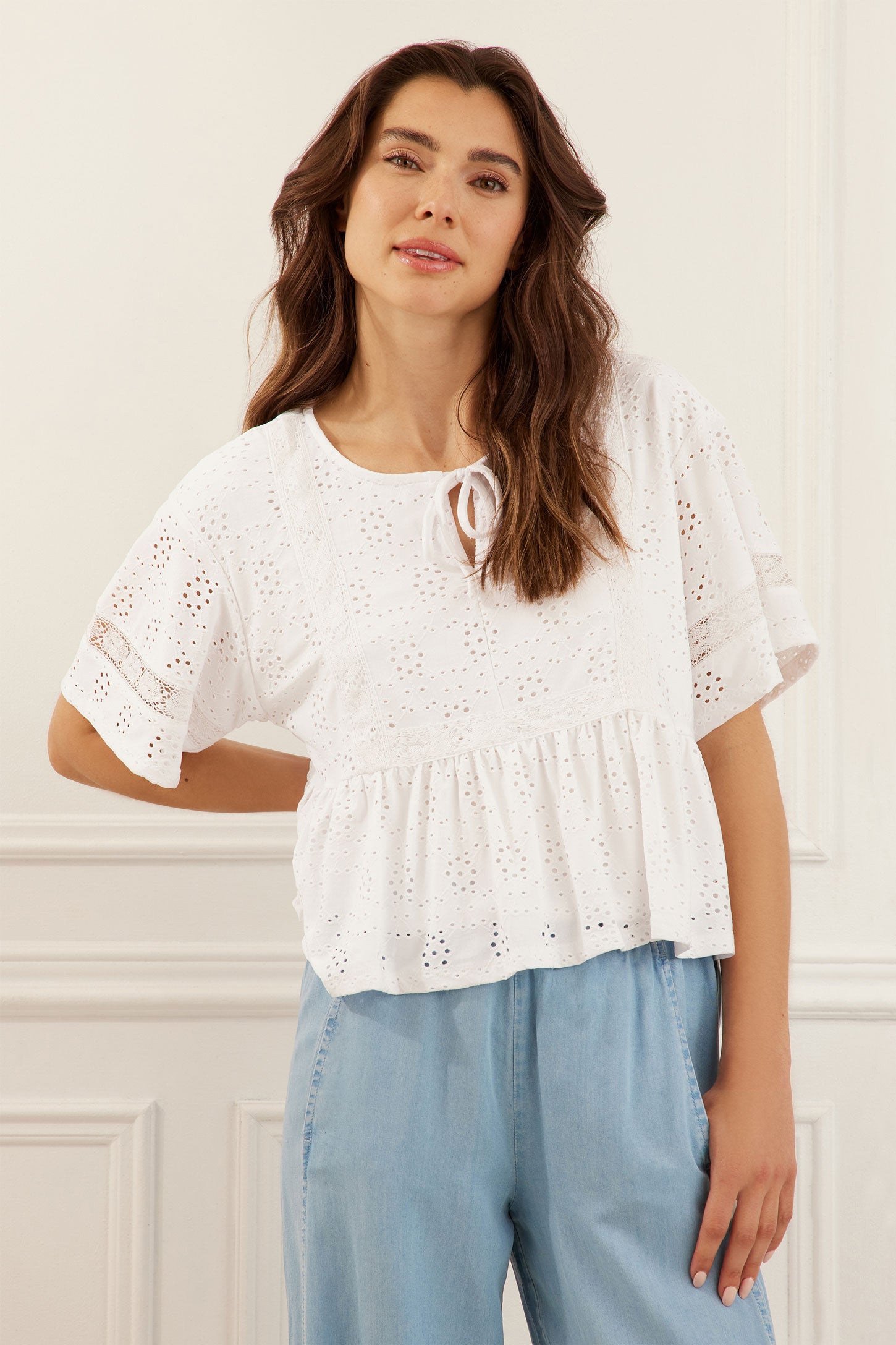 Chemisier manches courtes broderies anglaises - Femme && BLANC