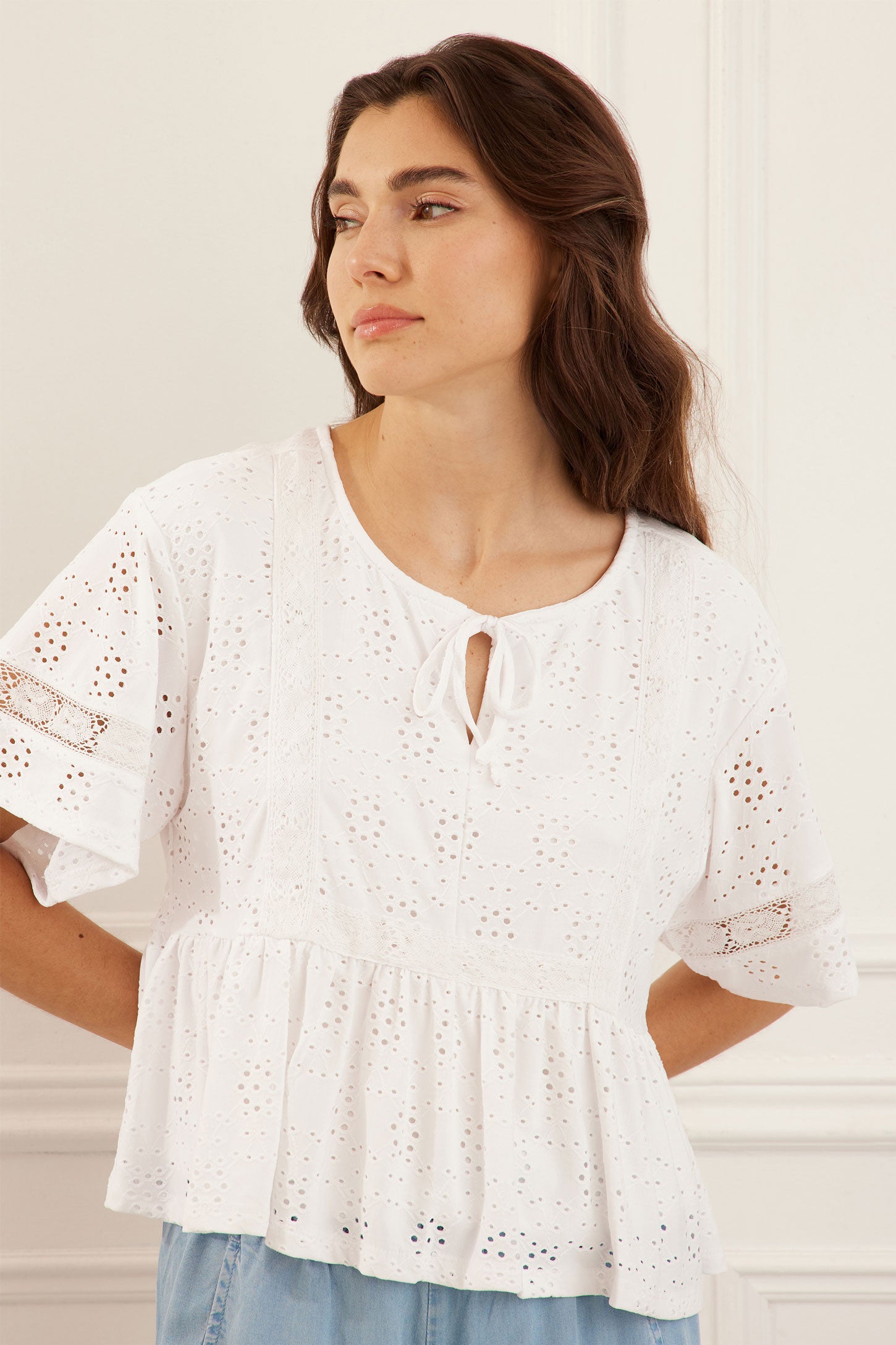 Chemisier manches courtes broderies anglaises - Femme && BLANC