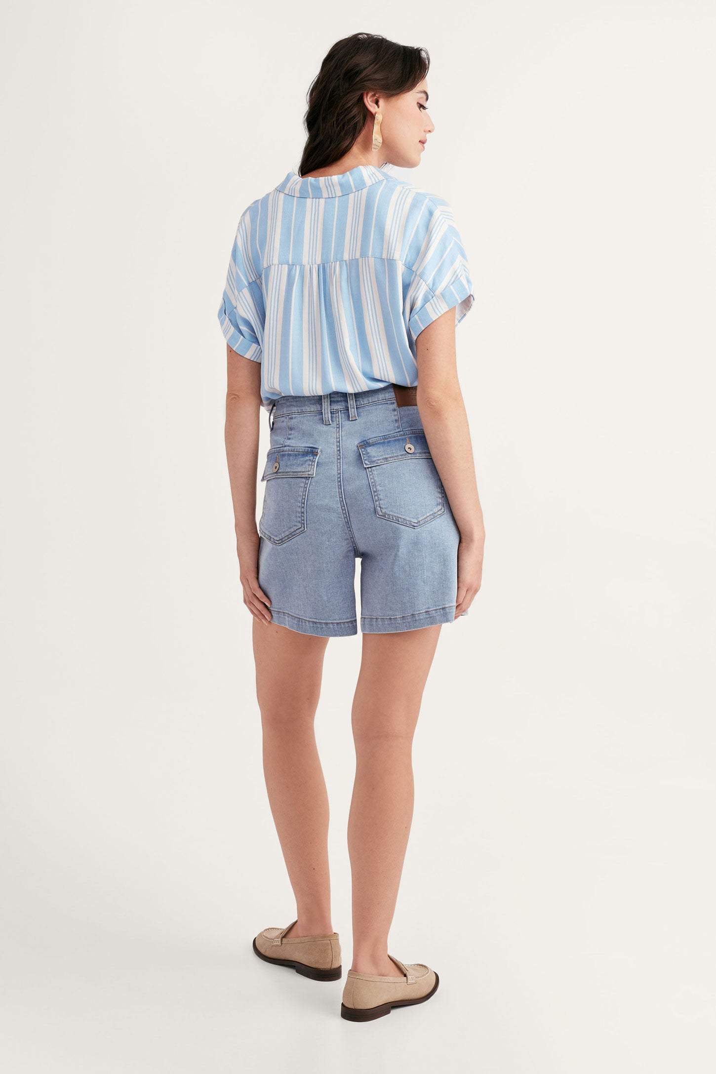 Short en jeans jambe évasée Lyocell - Femme && DENIM PALE