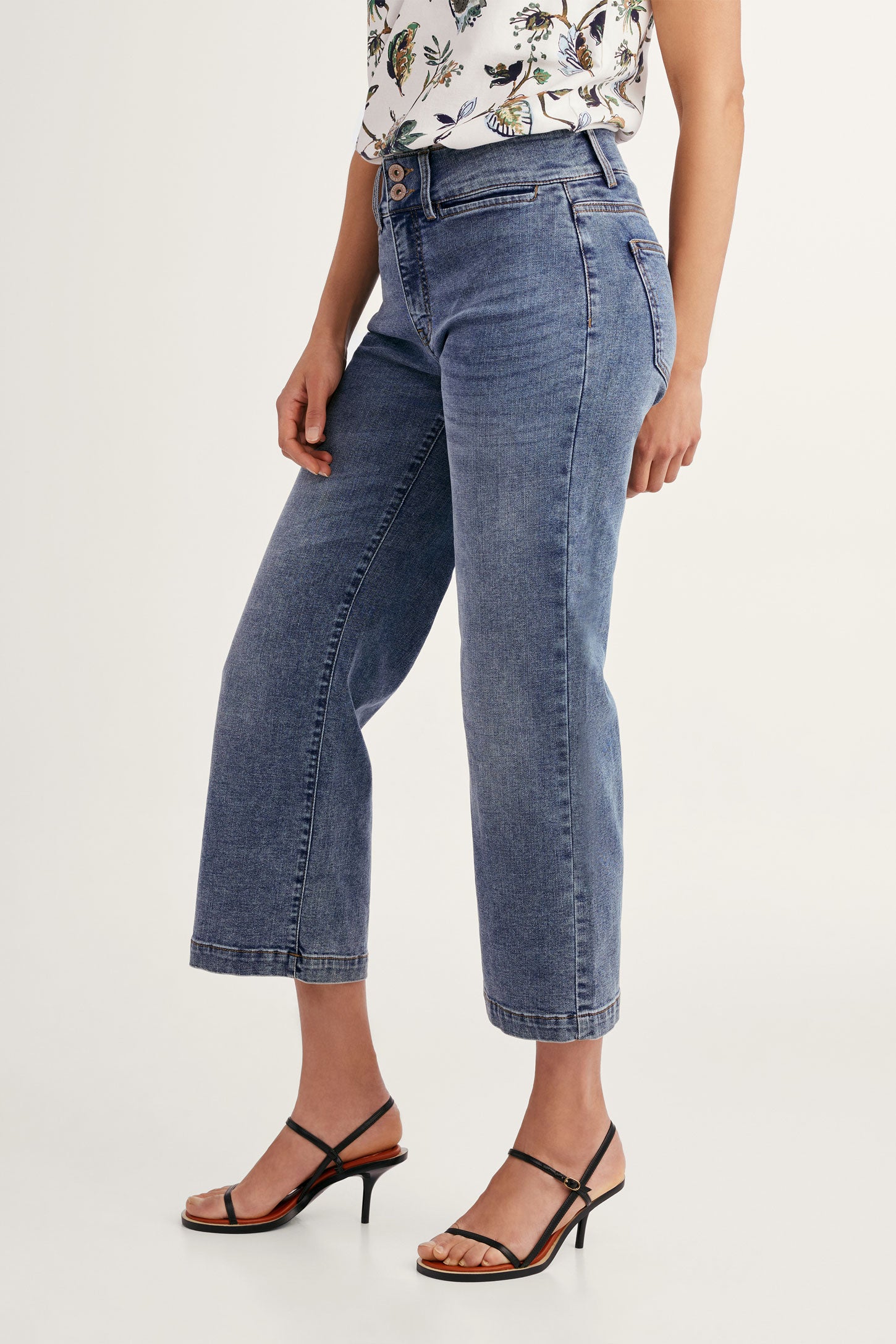 Jeans coupe écourtée évasée - Femme && DENIM MOYEN