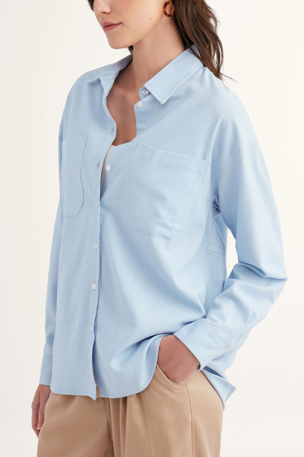 Chemisier Haut En Lin Vert - Taille L - Manches Courtes - Occasion En Très Bon état - Sans Marque (unbranded)