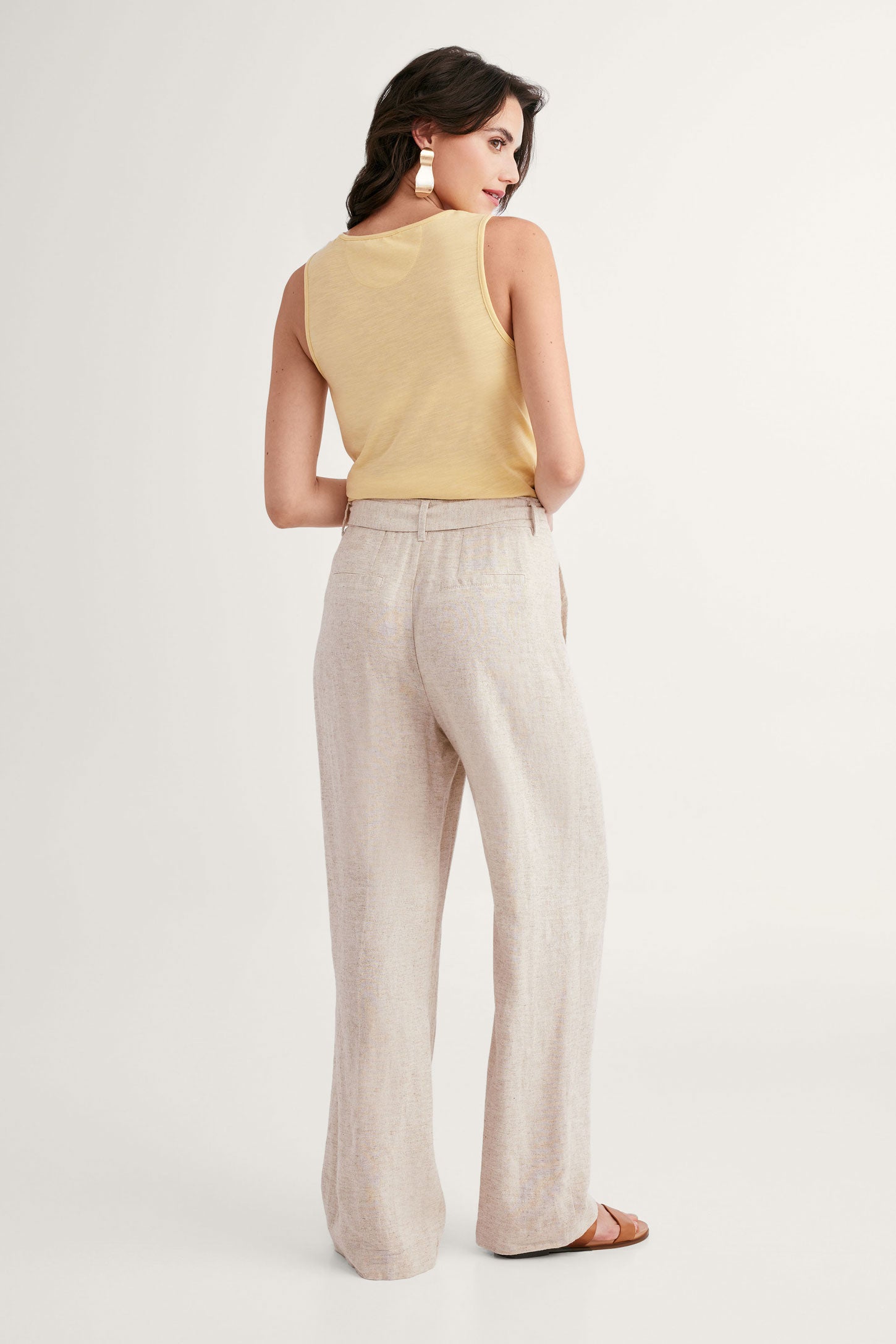 Pantalon jambe large lin - Femme && BEIGE