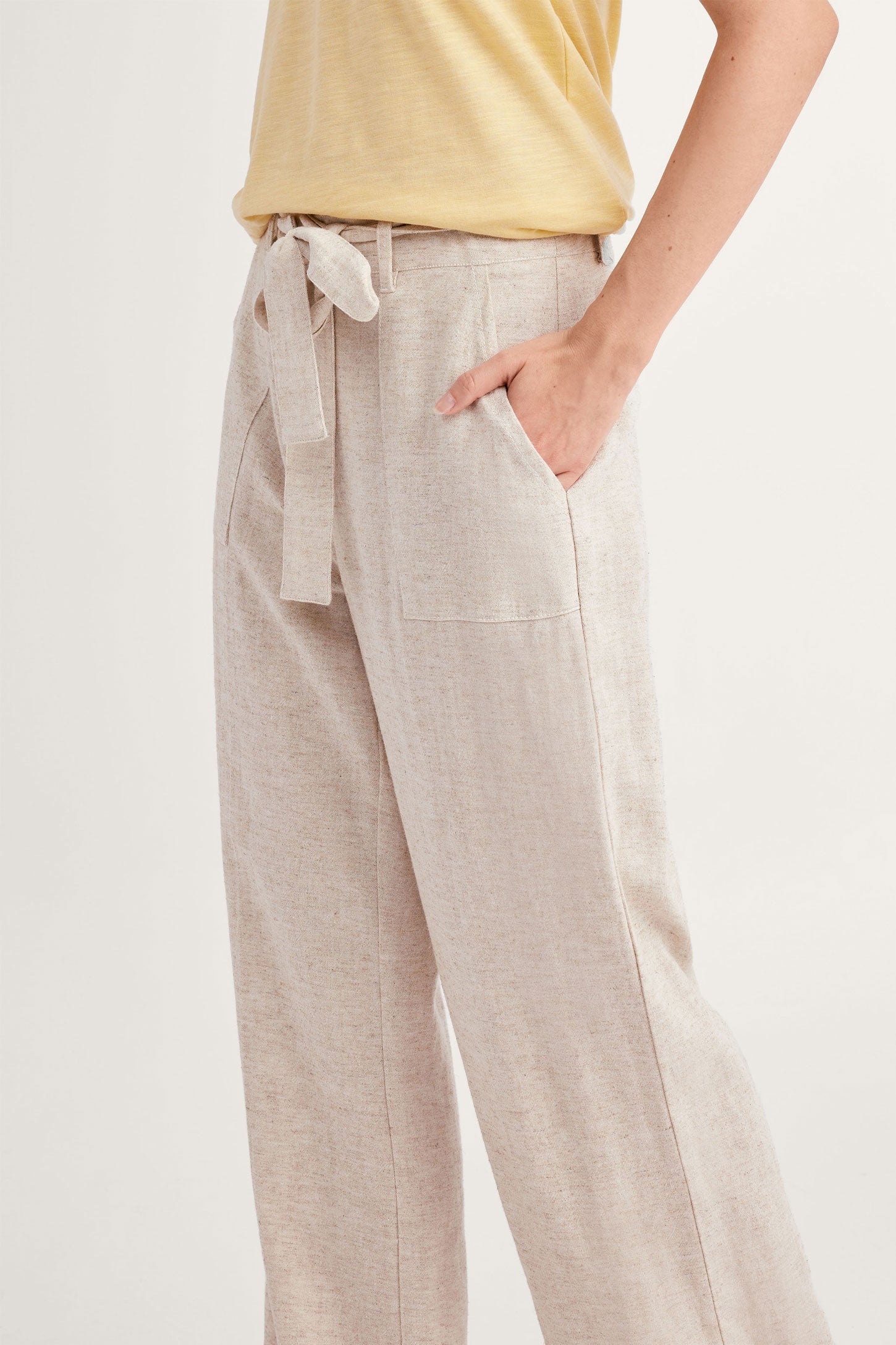 Pantalon jambe large lin - Femme && BEIGE