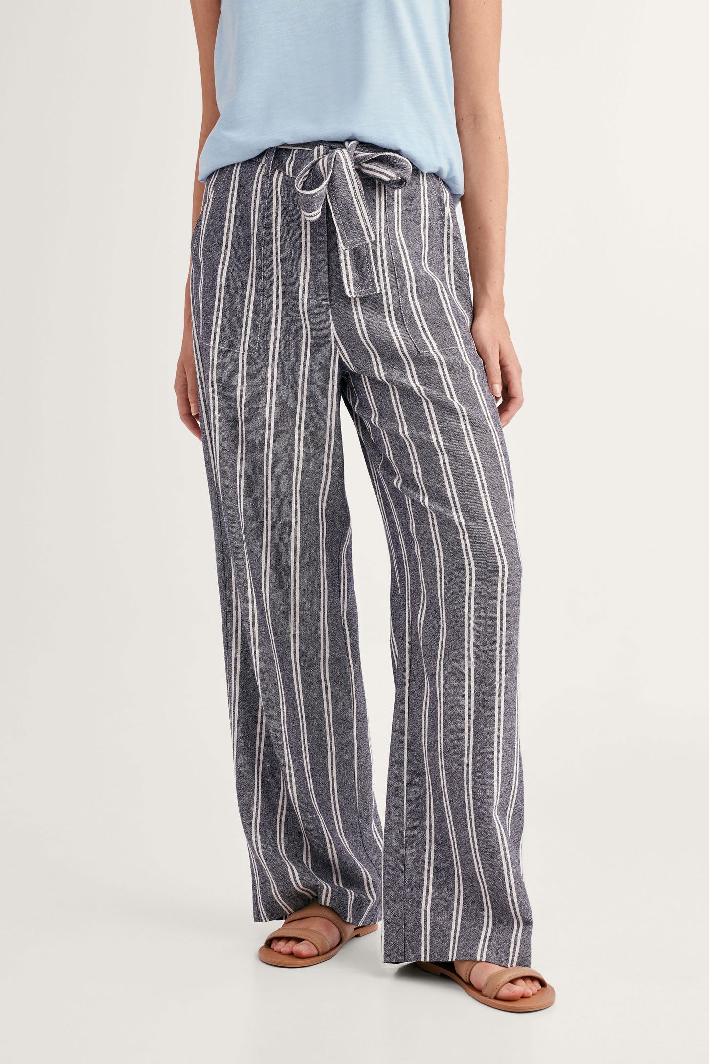 Pantalon jambe large lin - Femme && MARIN/MULTI