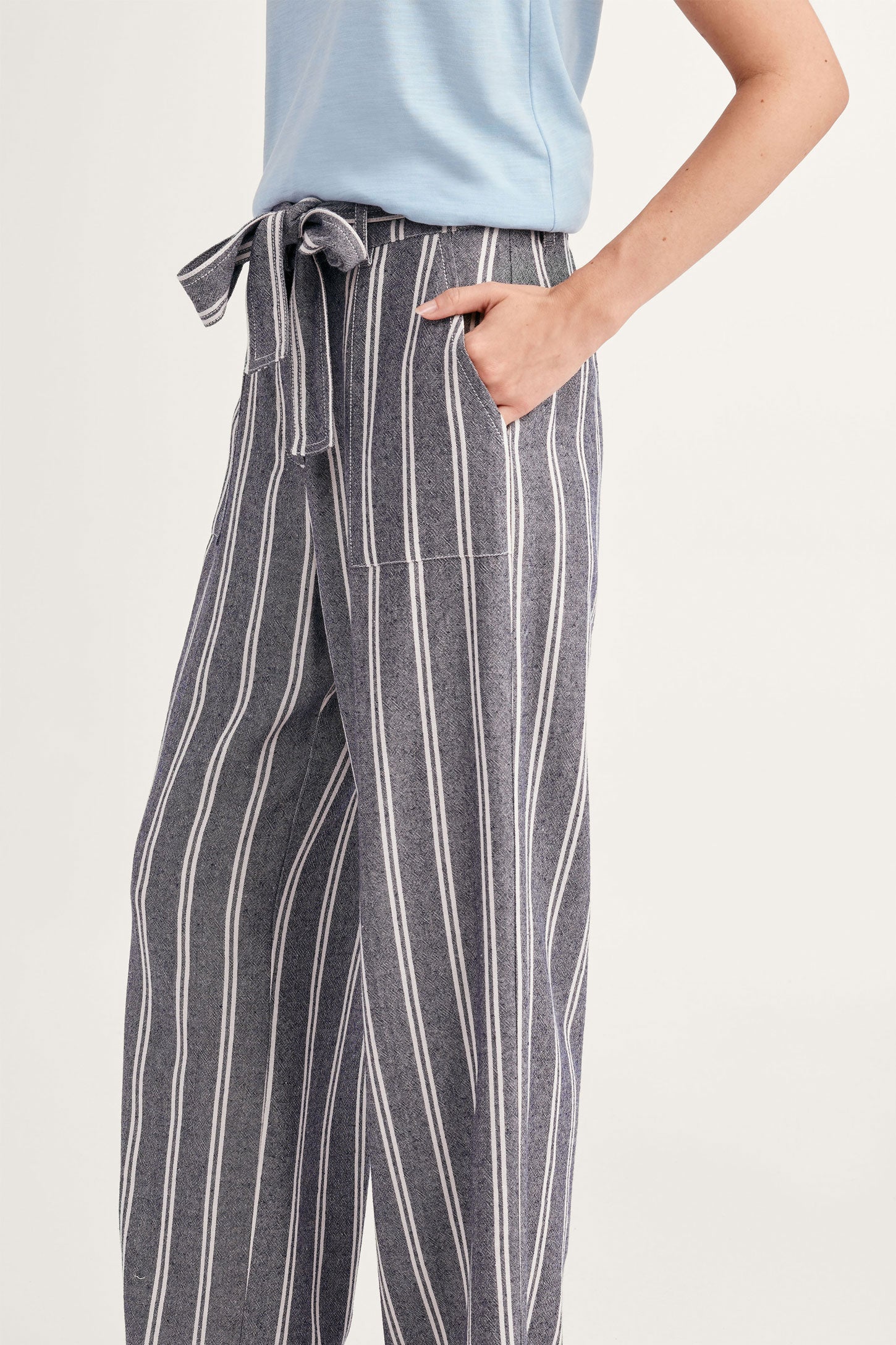 Pantalon jambe large lin - Femme && MARIN/MULTI
