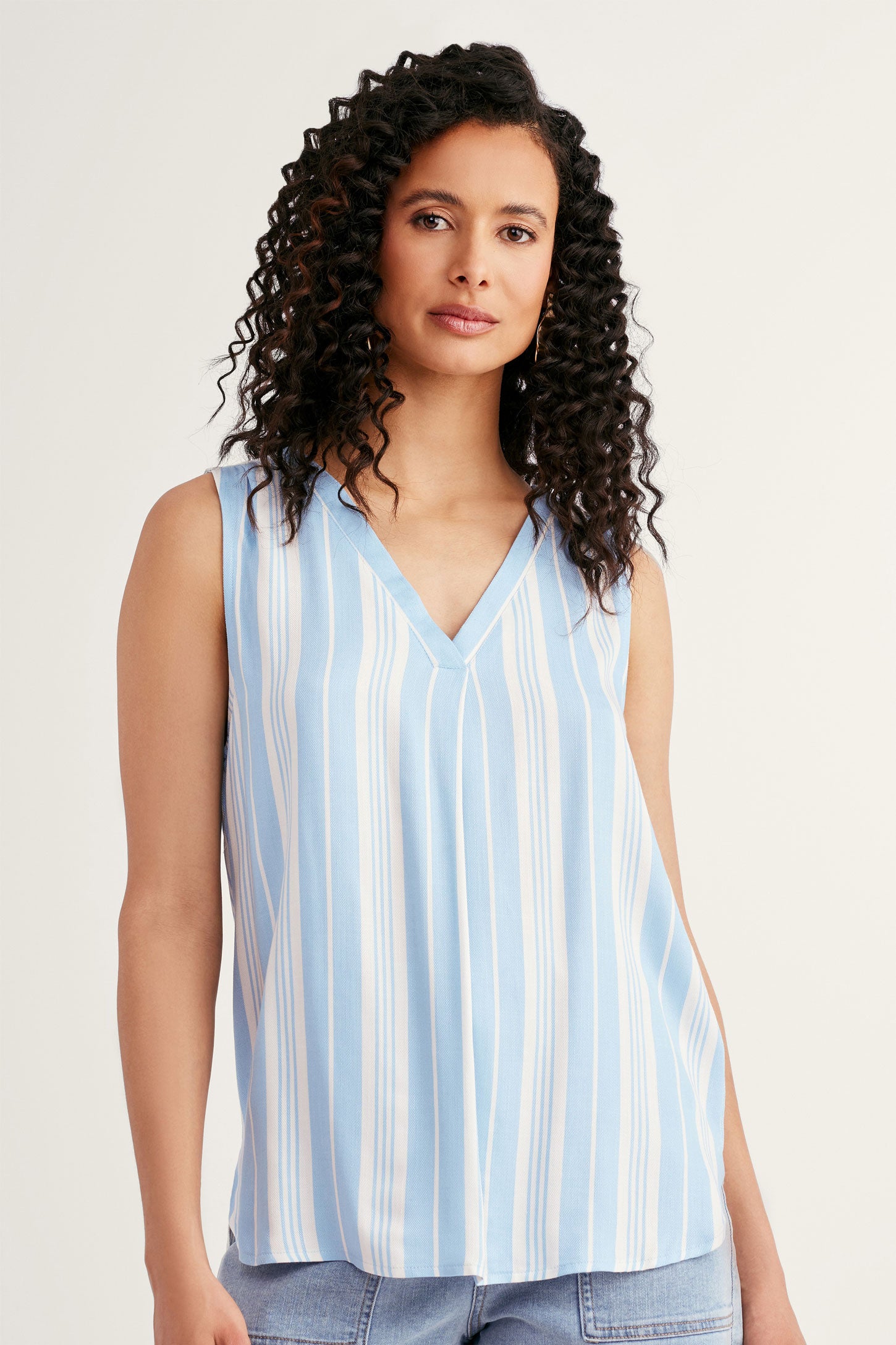 Camisole encolure en V imprimée - Femme && BLEU MULTI