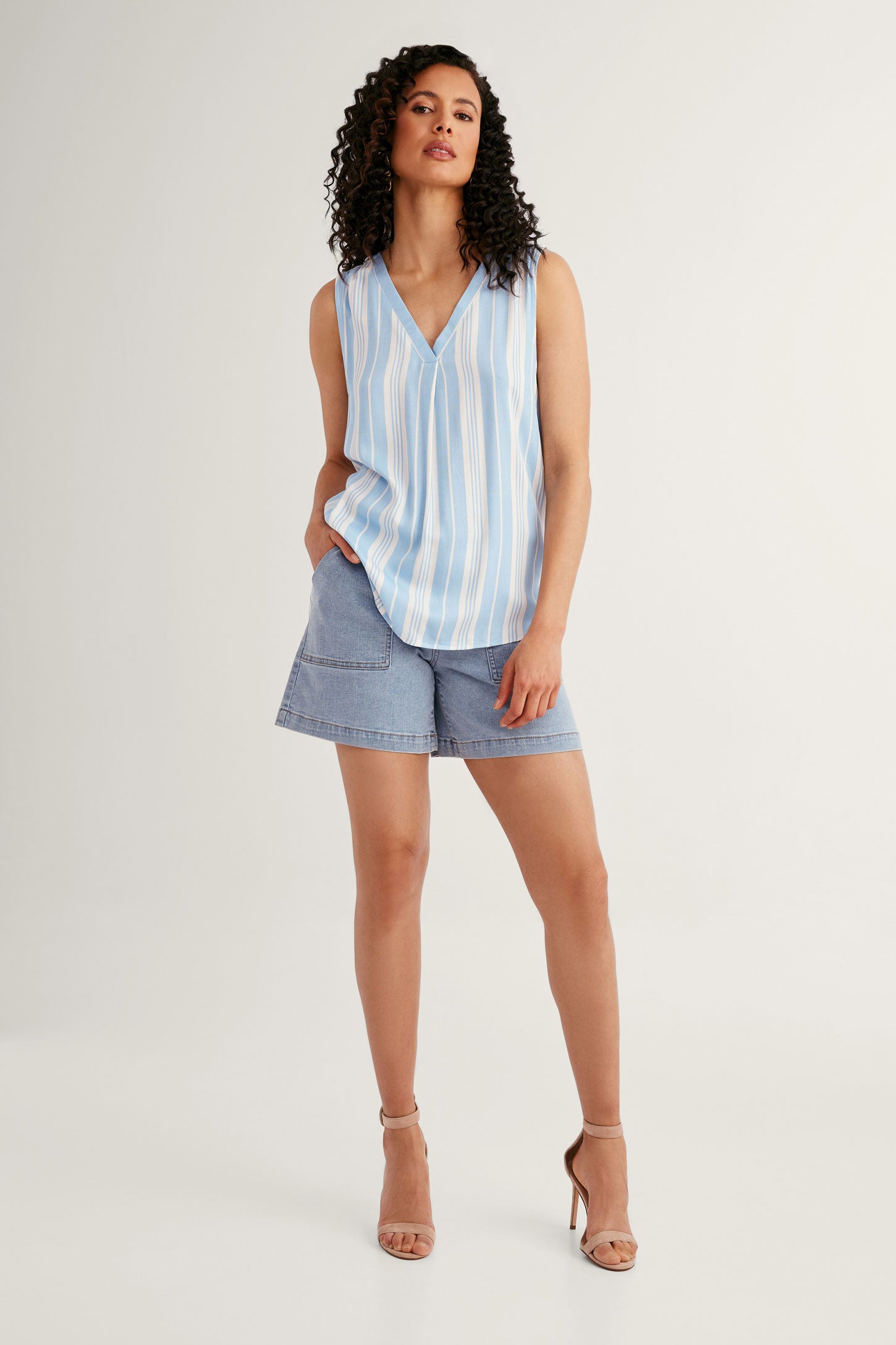 Camisole encolure en V imprimée - Femme && BLEU MULTI