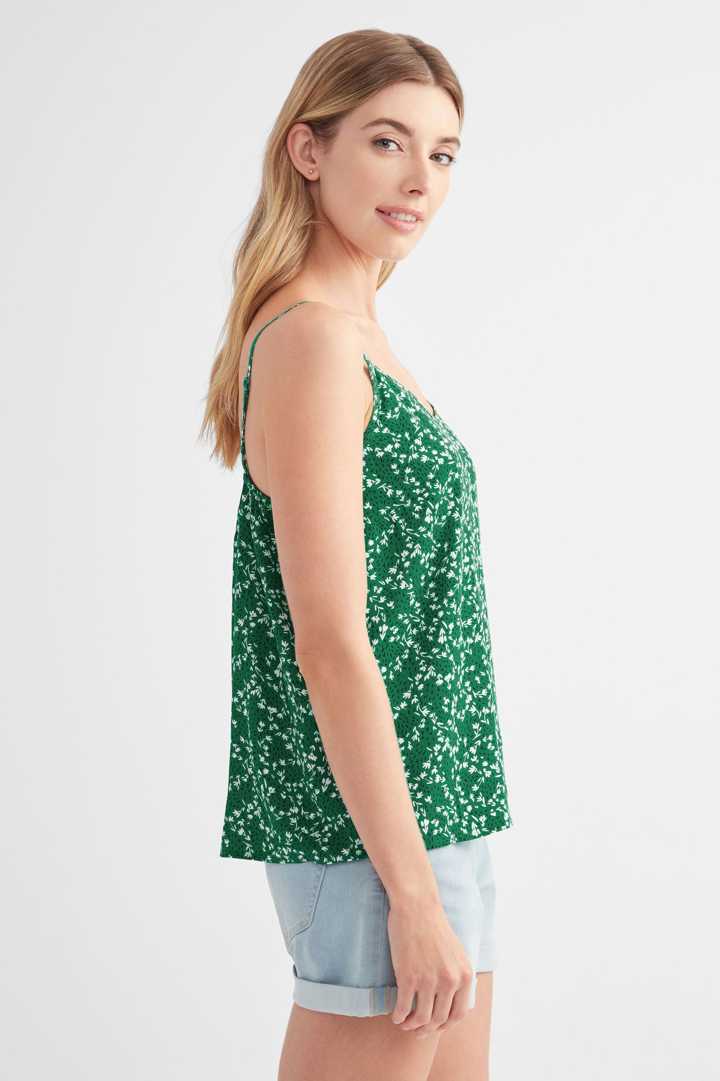 Camisole imprimée en Challis - Femme && VERT/MULTI