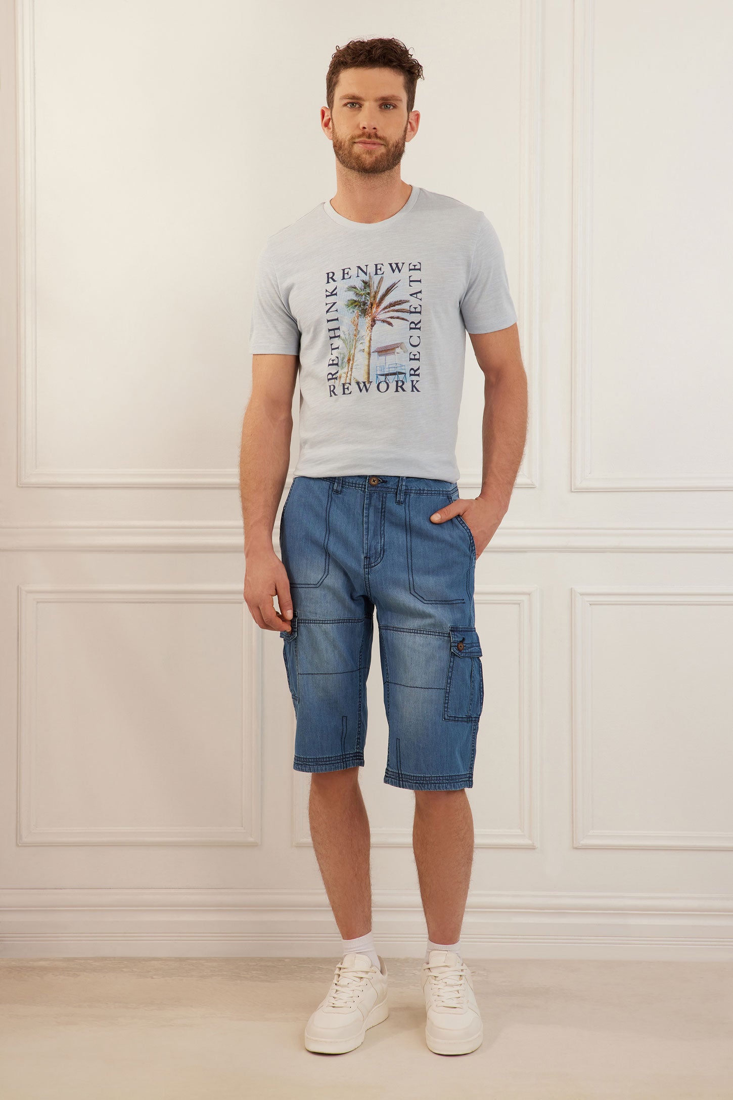 Bermuda cargo en jeans - Homme && DENIM PALE