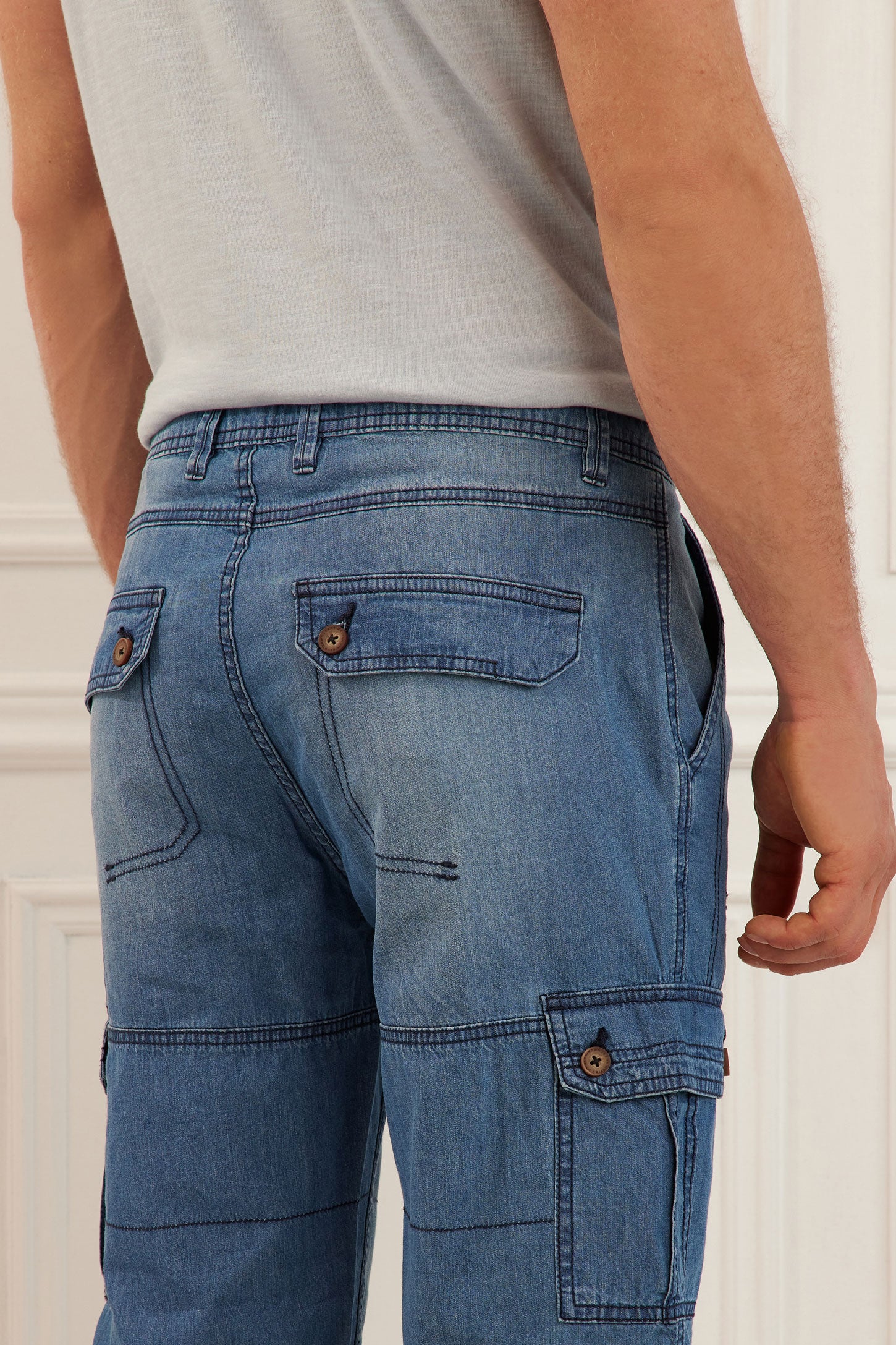 Bermuda cargo en jeans - Homme && DENIM PALE