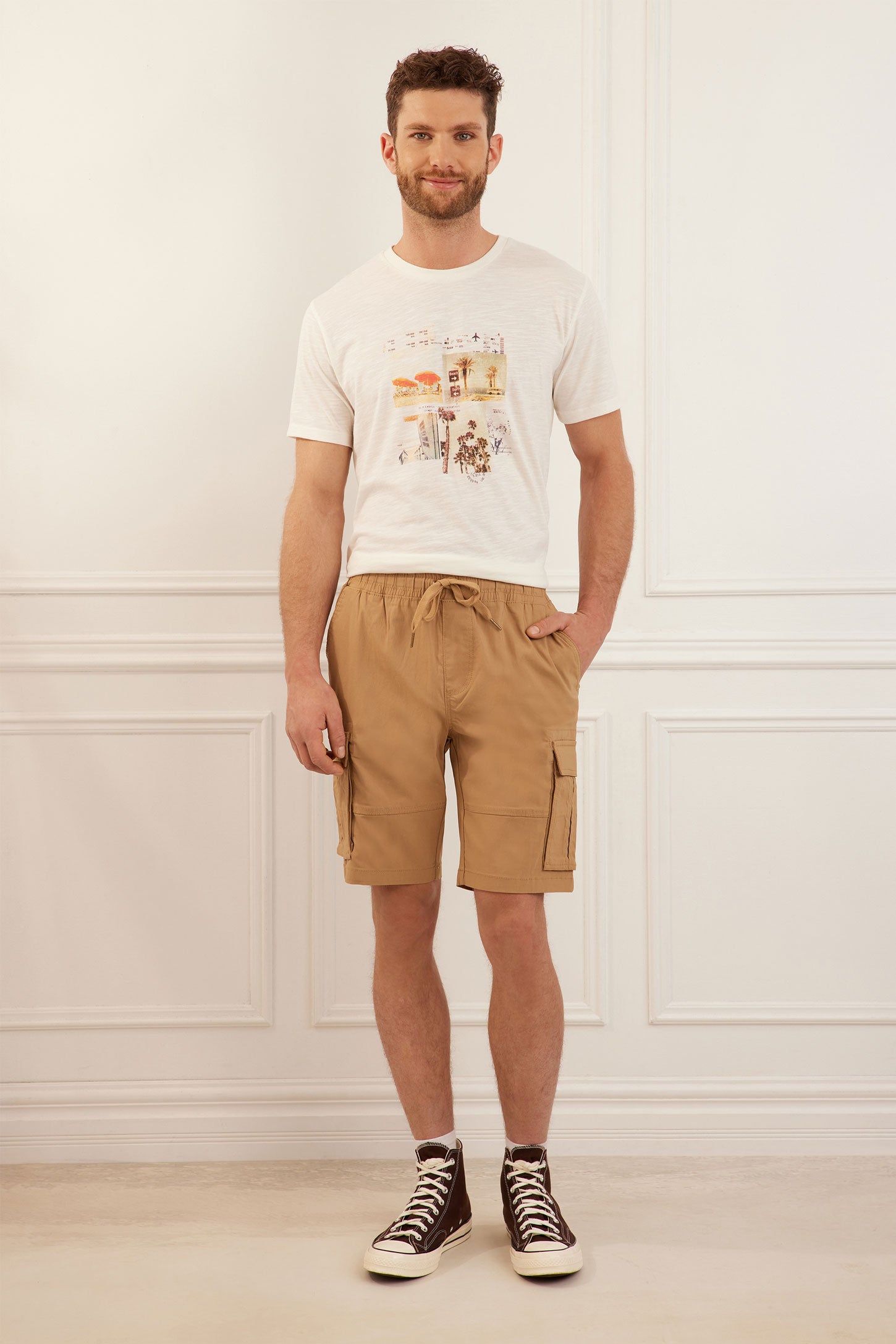 Bermuda cargo en popeline - Homme && BEIGE